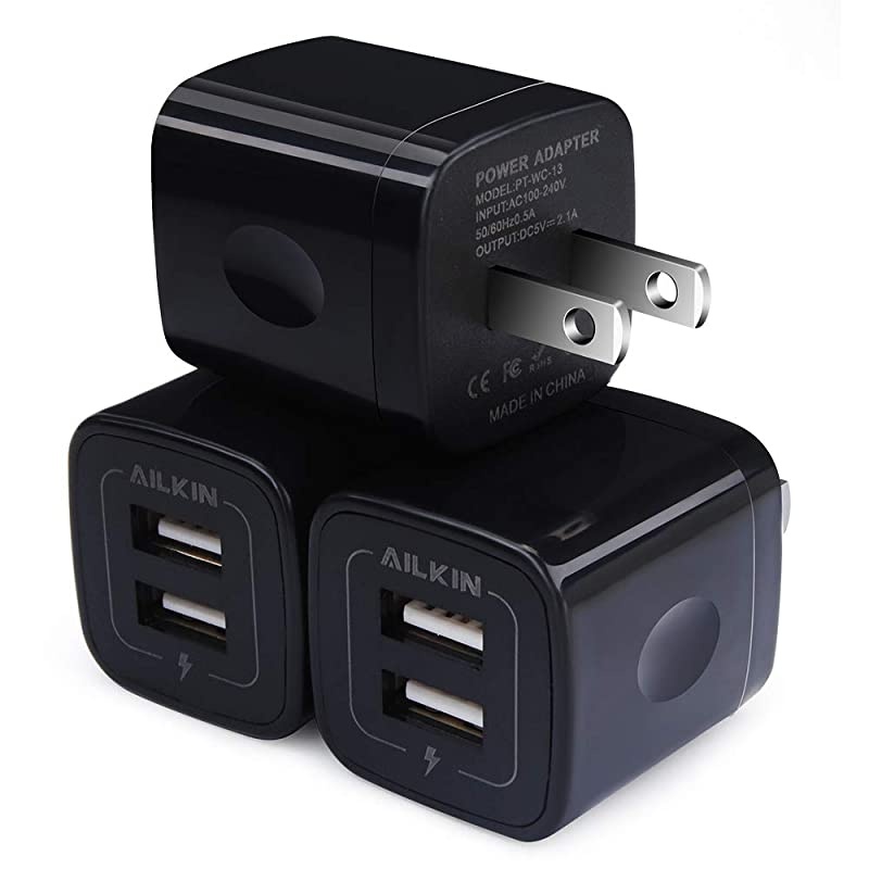 3Pcs Wall Charger,  Travel Charger Adapter Dual USB Port Fast Charging Block Cube Power Plug Box Base Brick for iPhone, Samsung Galaxy, LG, Moto, Google Pixel, Kindle, PS, HTC, Vivo, Oneplus