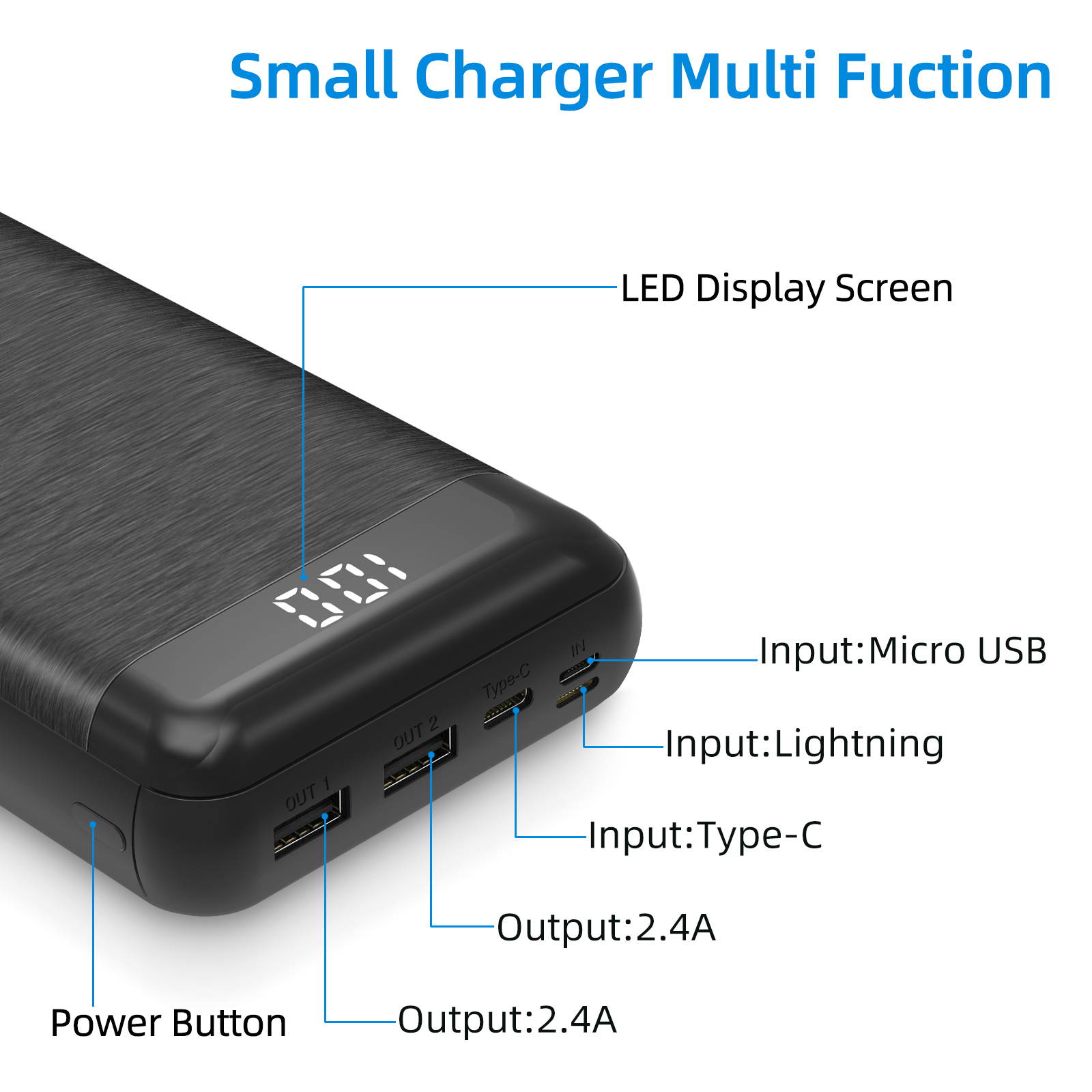 30000mAh Portable Charger Huge Capacity Power Bank Battery Pack with LCD Digital Display Triple Input and Dual Output Ports Compatible for Mobile Phones, Tablet and More