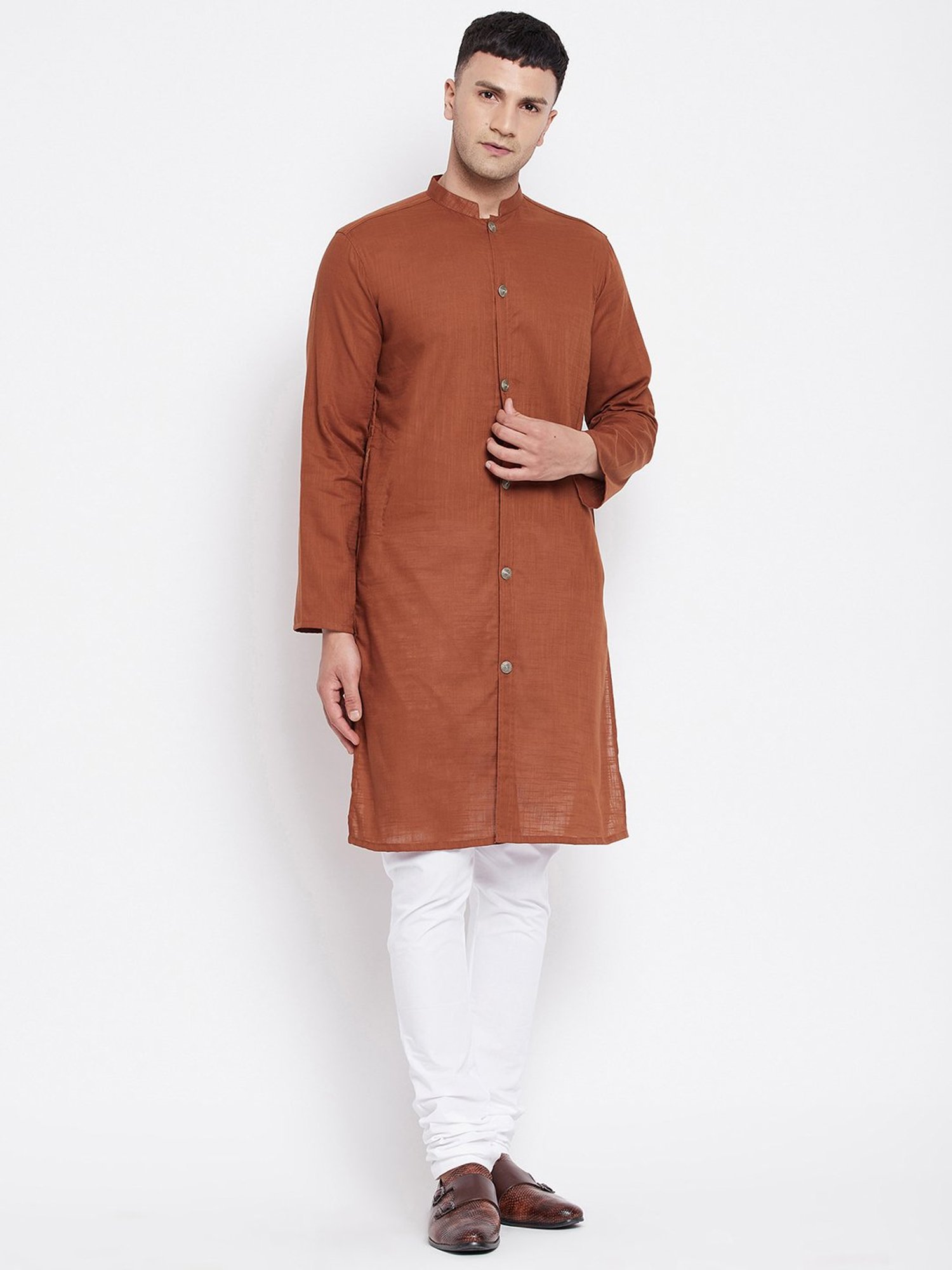 Even Brown Mandarin Collar Kurta