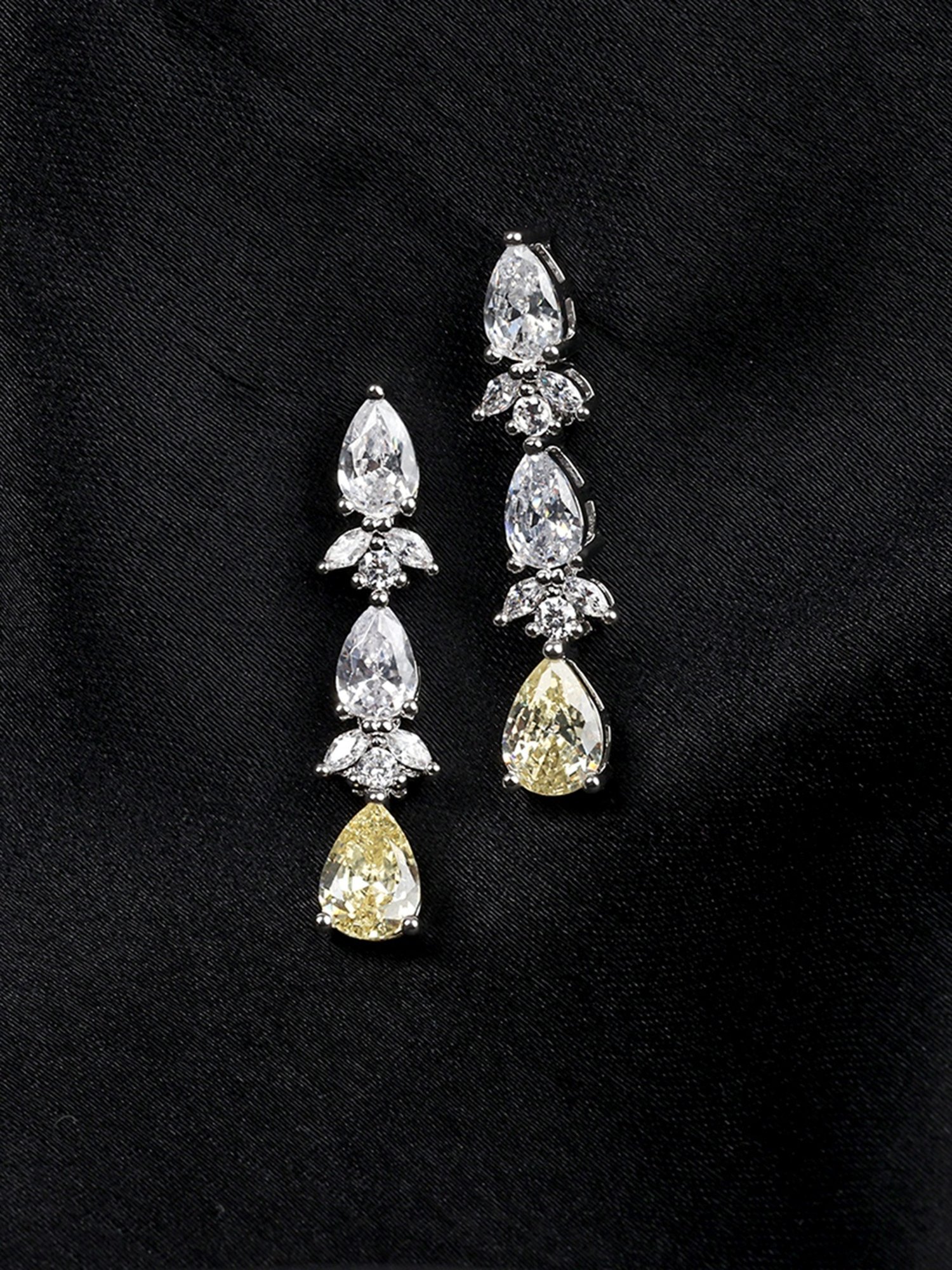 The Real Effect London Sonah Silver Citrine and White Stones Dangler Earrings