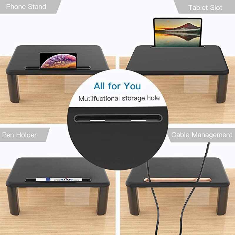 Adjustable Monitor Stand Riser - 3 Height Adjustable Computer Monitor Stand with Phone Holder for Desk, Printer, Laptop, Computer Monitor Riser for Home & Office Use