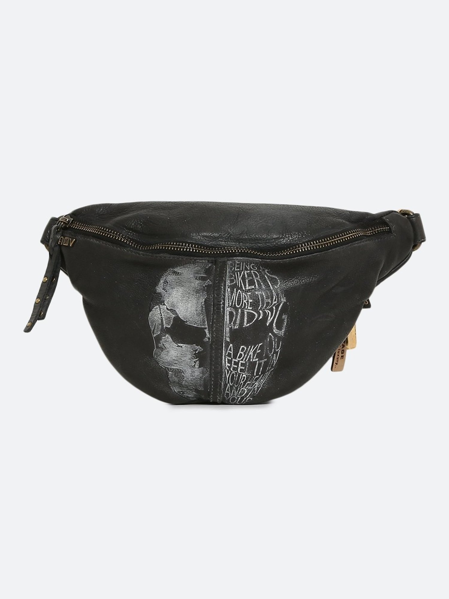 Art N Vintage Biker Black Leather Printed  Waist Pouch