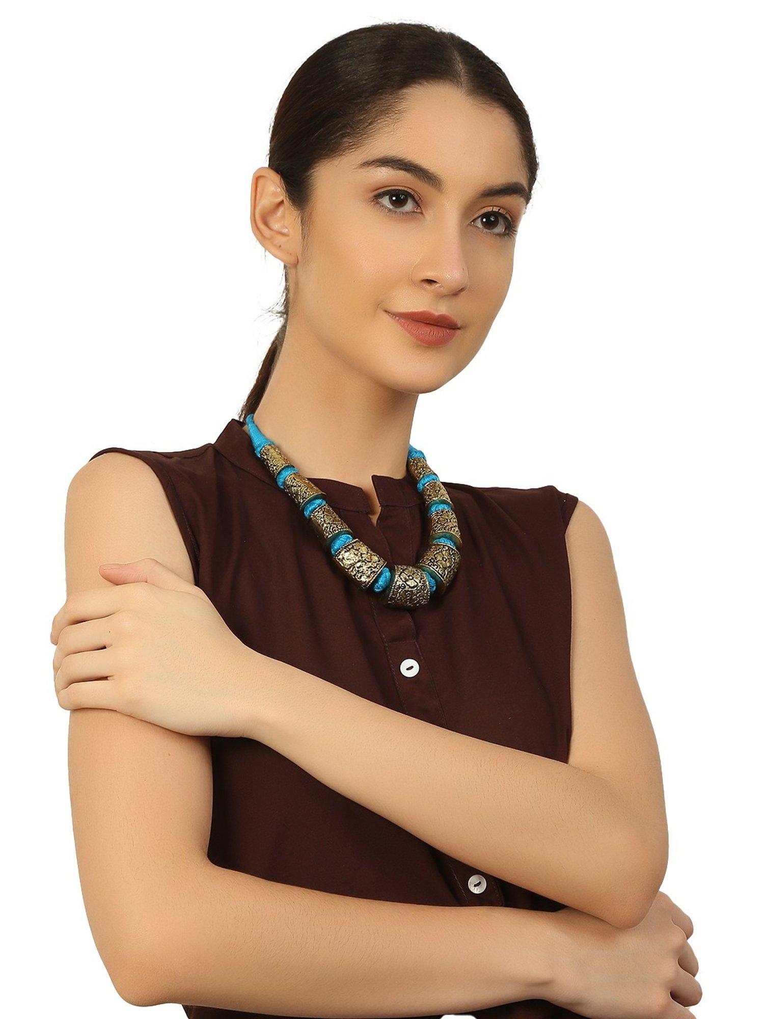 Imli Street Golden Tone Handcrafted Thread Necklace