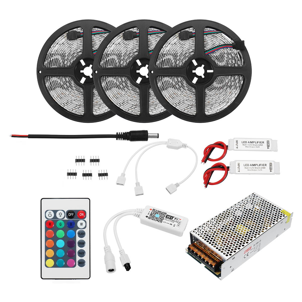 15M SMD5050 RGB Flexible Waterproof Alexa APP Home Wifi Control Smart LED Strip Light Kit AC110-240V