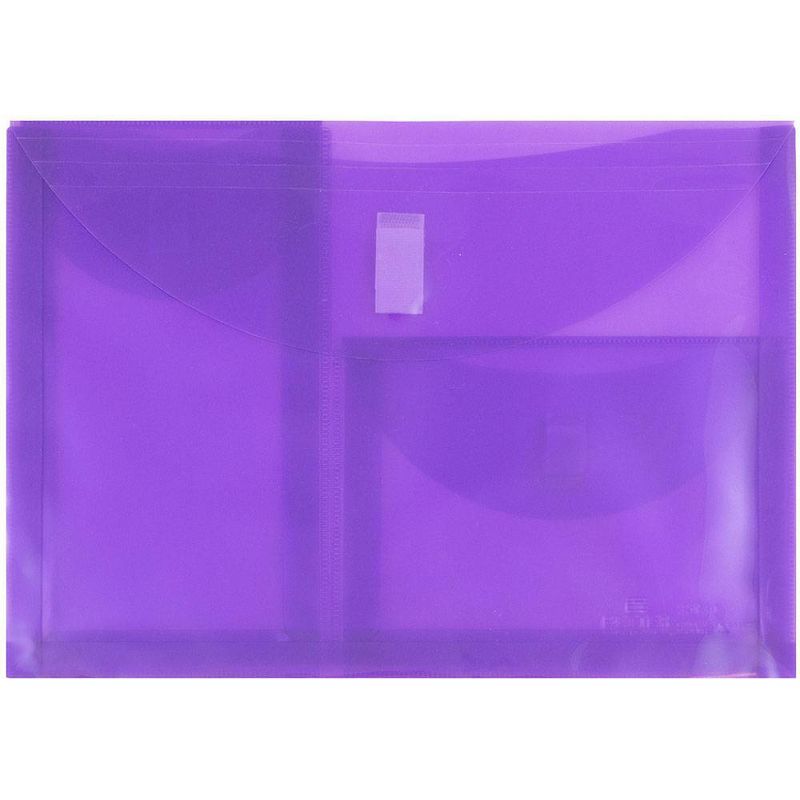 JAM Paper 9 3/4'' x 13'' Plastic 3 Pocket Envelopes with Hook & Loop Closure, Letter Booklet - Purple