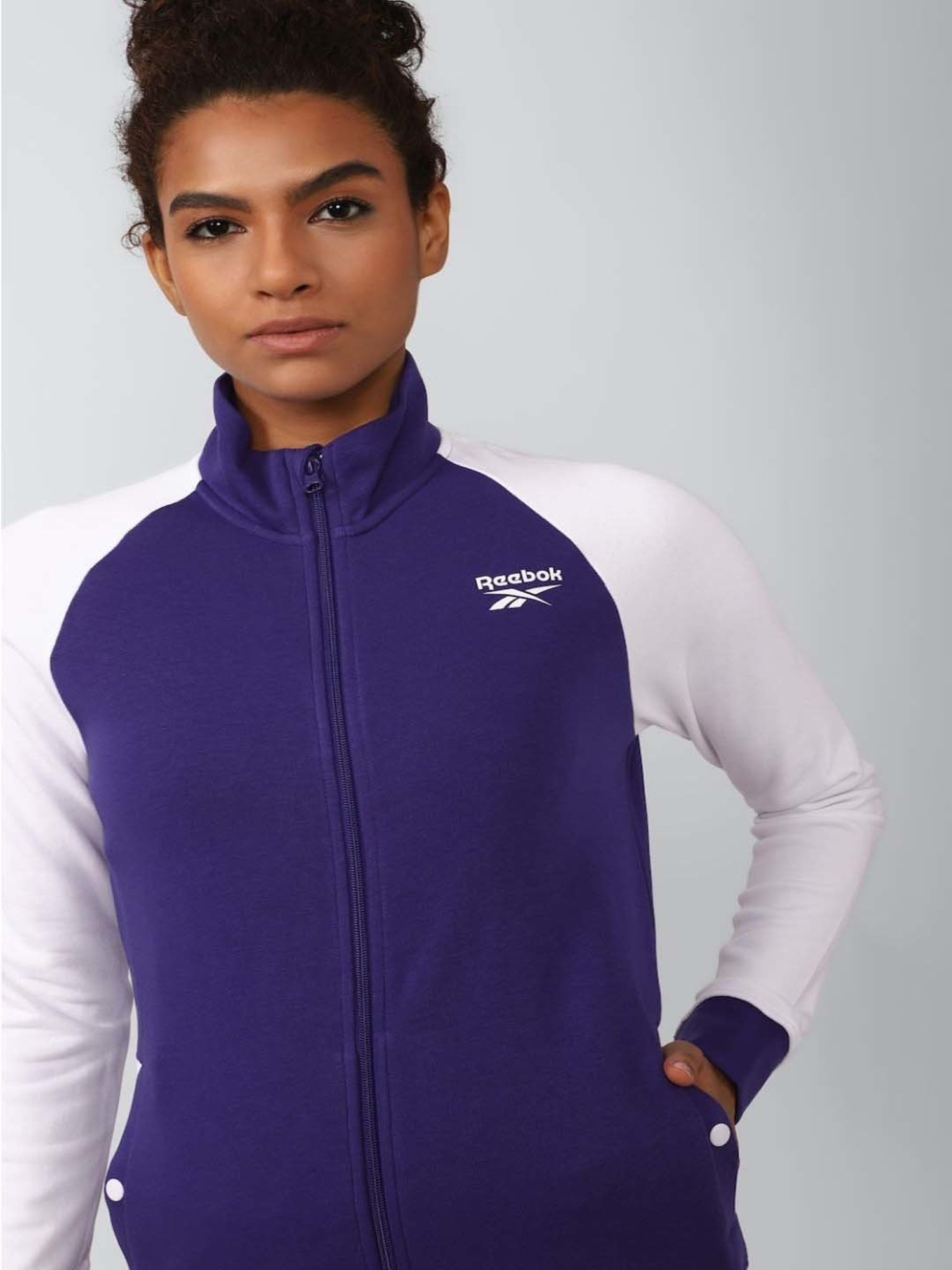 Reebok Blue & White Color-Block Sports Jacket