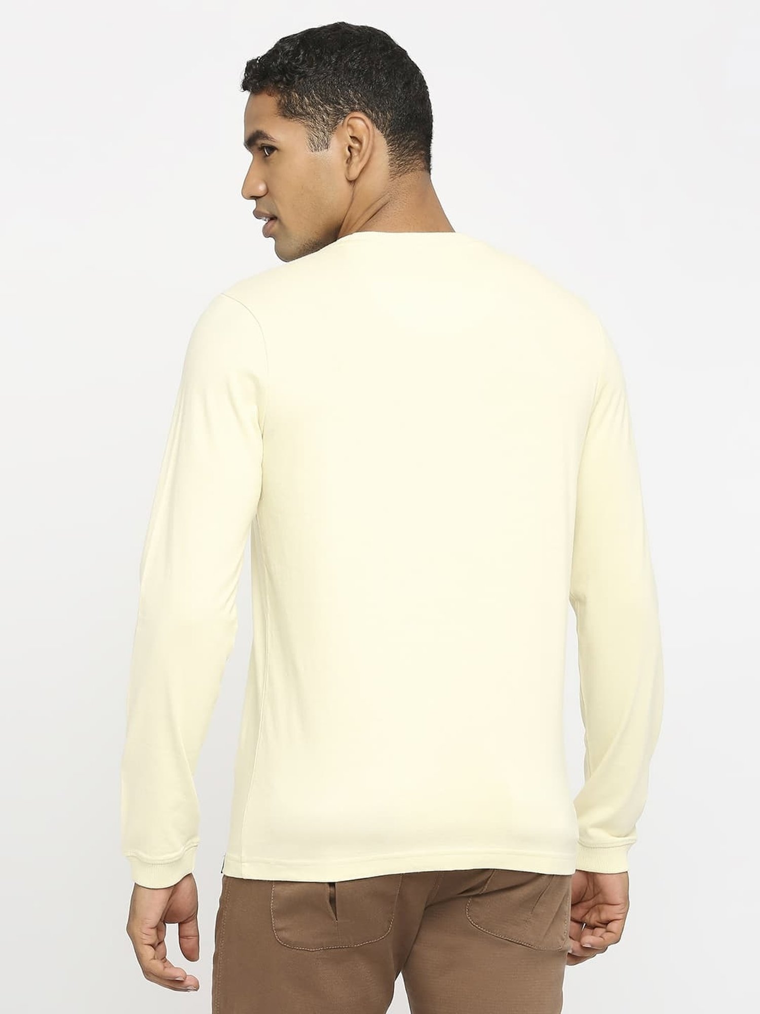 Basics Beige Cotton Muscle Fit Printed T-Shirt