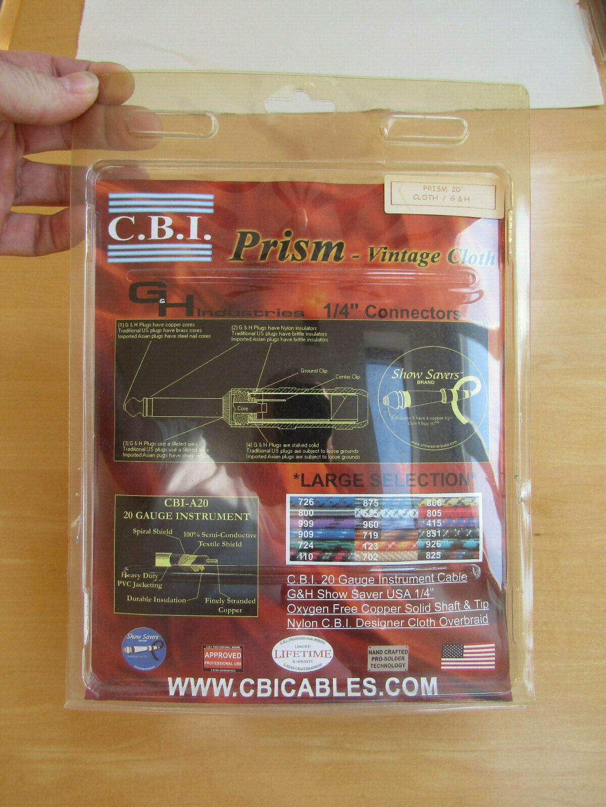 CBI BRAIDED TWEED GUITAR INSTURMENT CABLE / CORD 20' FOOT - G & H ENDS