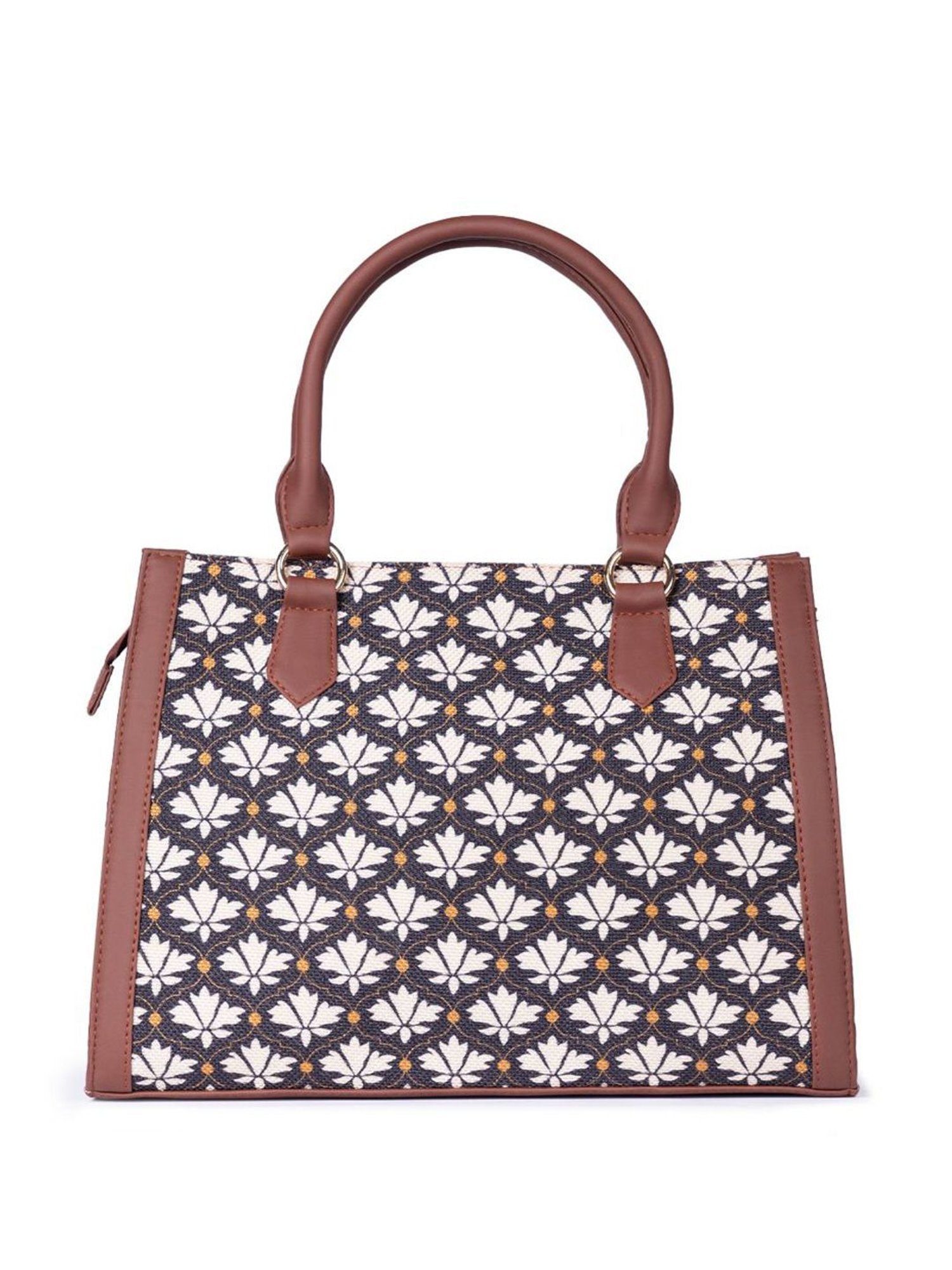 ZOUK Bidri Kaiser Classic Black & White Printed Medium Handbag