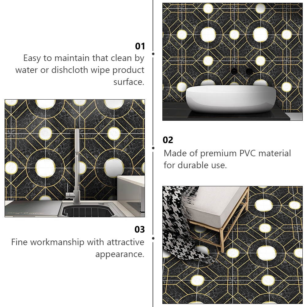 10pcs Tiles Stickers PVC Self Adhesive Metal Line Design Waterproof Tiles Decal