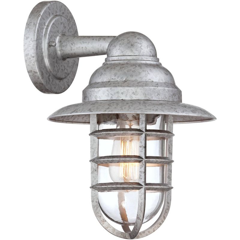 John Timberland Modern Outdoor Wall Light Fixture Galvanized Hooded 13 1/4" Caged Glass Exterior House Porch Patio