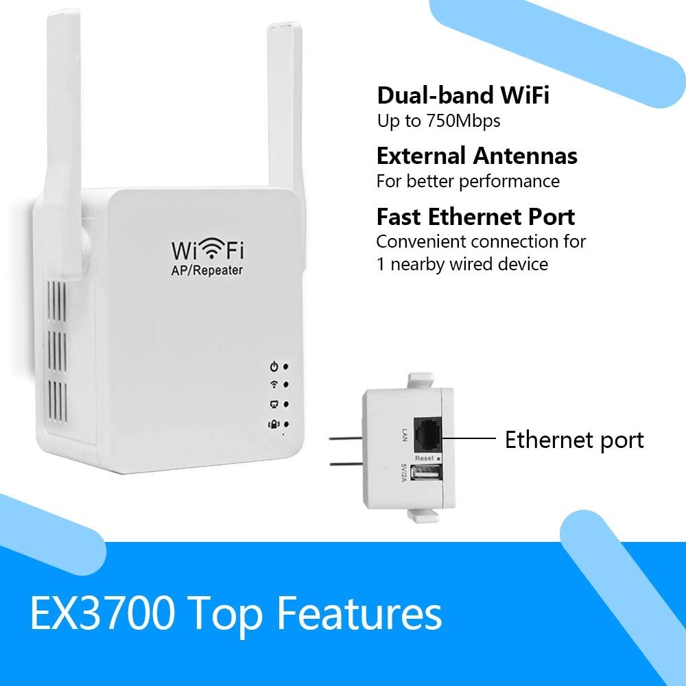 JODELA 300M Wireless WiFi Repeater Network Wireless Router AP Repeater USB Charger Signal Booster Amplifier Access Point WiFi Range Extender with Dual External Antenna for Home Use