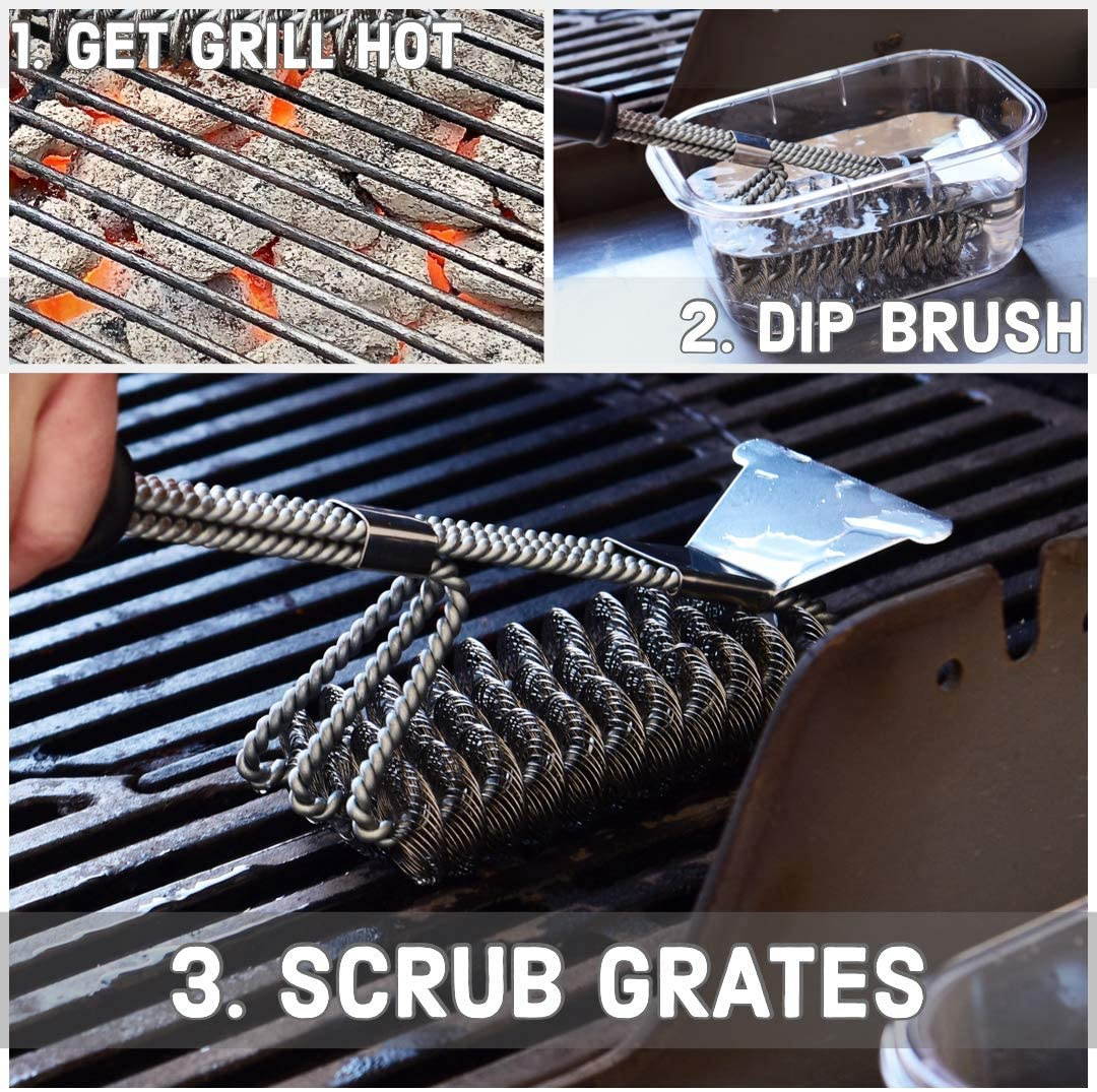 Grill Brush & Scraper Bristle Free - Safe Stainless Steel Cleaning for All BBQ Grates &ndash; Gas or Charcoal Grills, Including Weber - Best Non Wire Scrubber Cleaner in Grilling Accessories