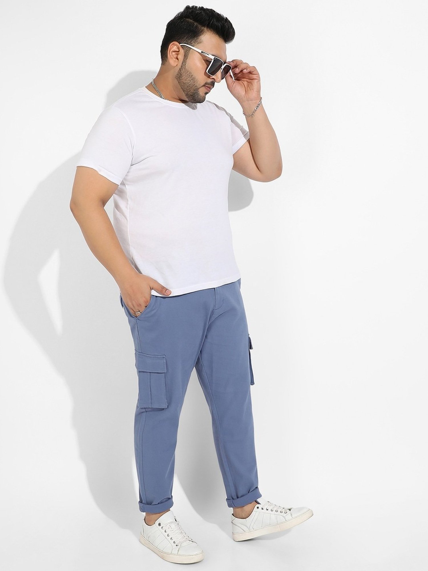 Instafab Plus Blue Regular fit Plus Size Cargos
