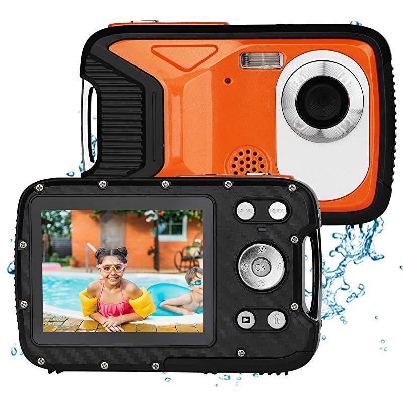 Digital Camera for Kids 21MP FHD 1080P 5 Meter Waterproof Underwater Camera 28 Inch LCD 8X Digital Zoom with 1050MaH Rechargable LiIon Battery Orange