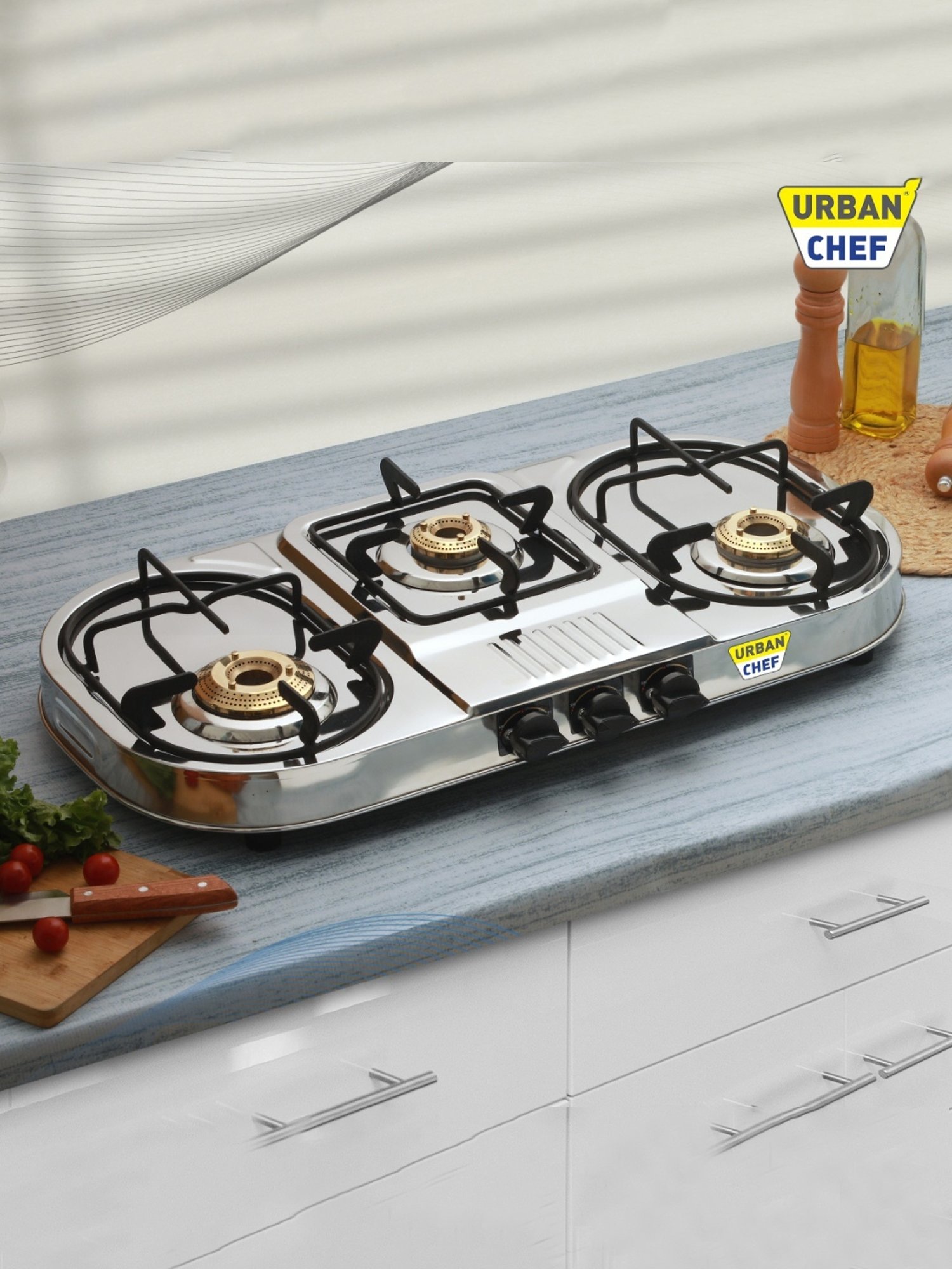 Urban Chef Gas Stove with 3 Burners ( Silver/Black )