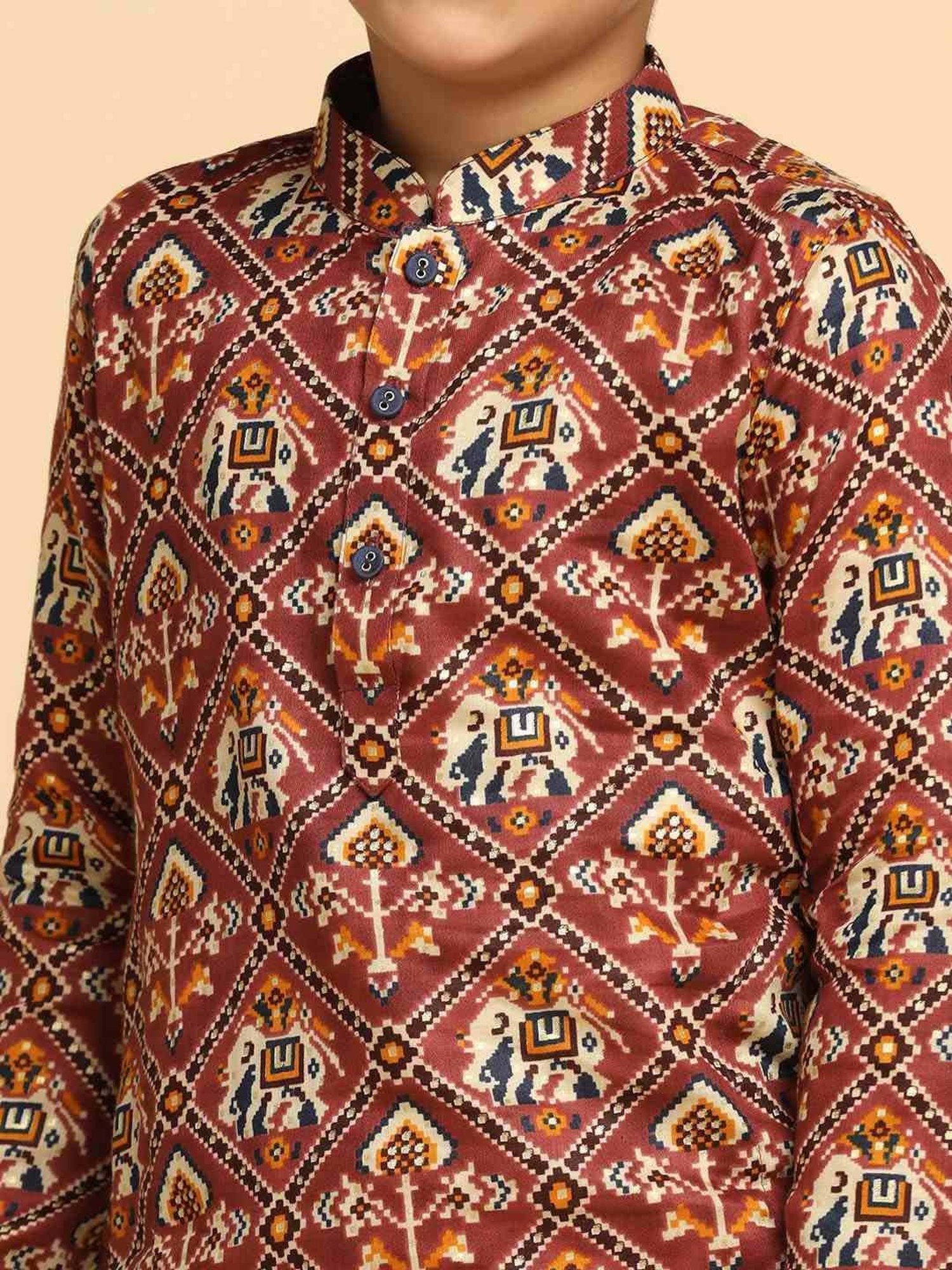 KISAH Kids Pink & White Cotton Printed Full Sleeves Kurta Set