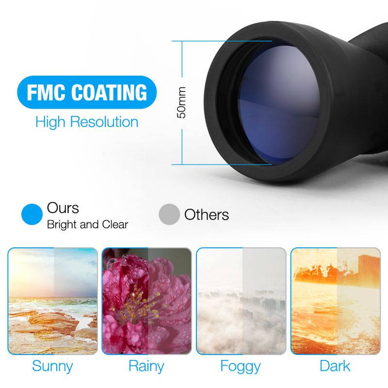 HD Night Vision Compact Binoculars Portable FMC Telescope for Outdoor Bird Watching Travel Hunting Hiking, Black