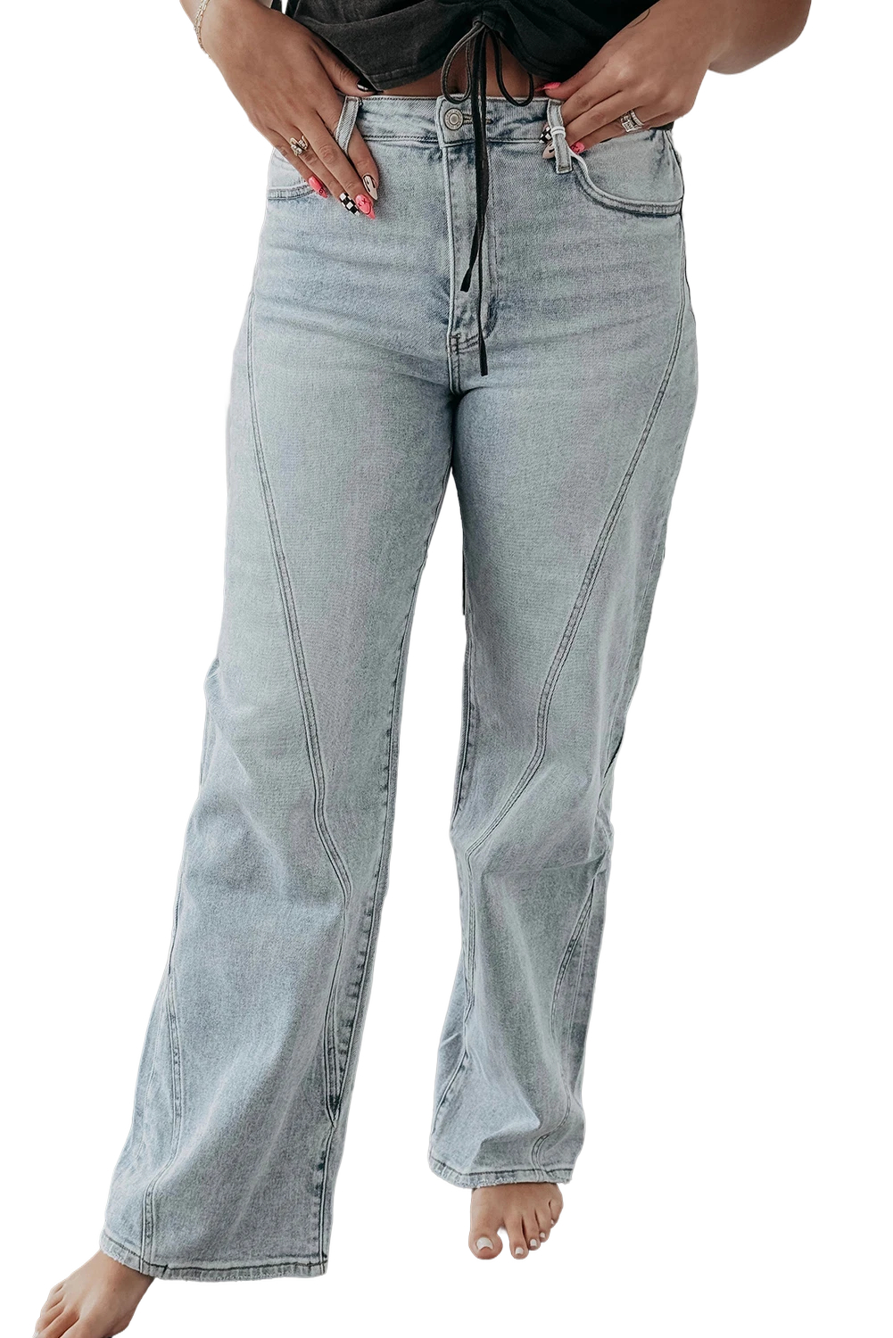 Real Teal Plus Size Drawstring Wide Leg Jeans