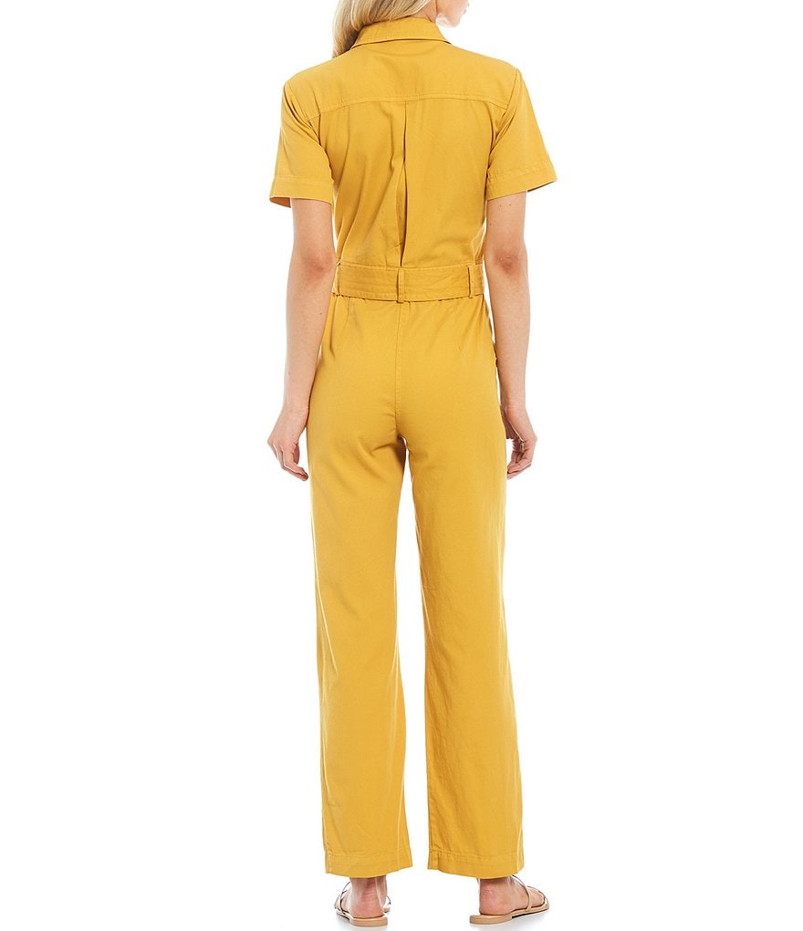 Every Short Sleeve Belted Point Collar Jumpsuit