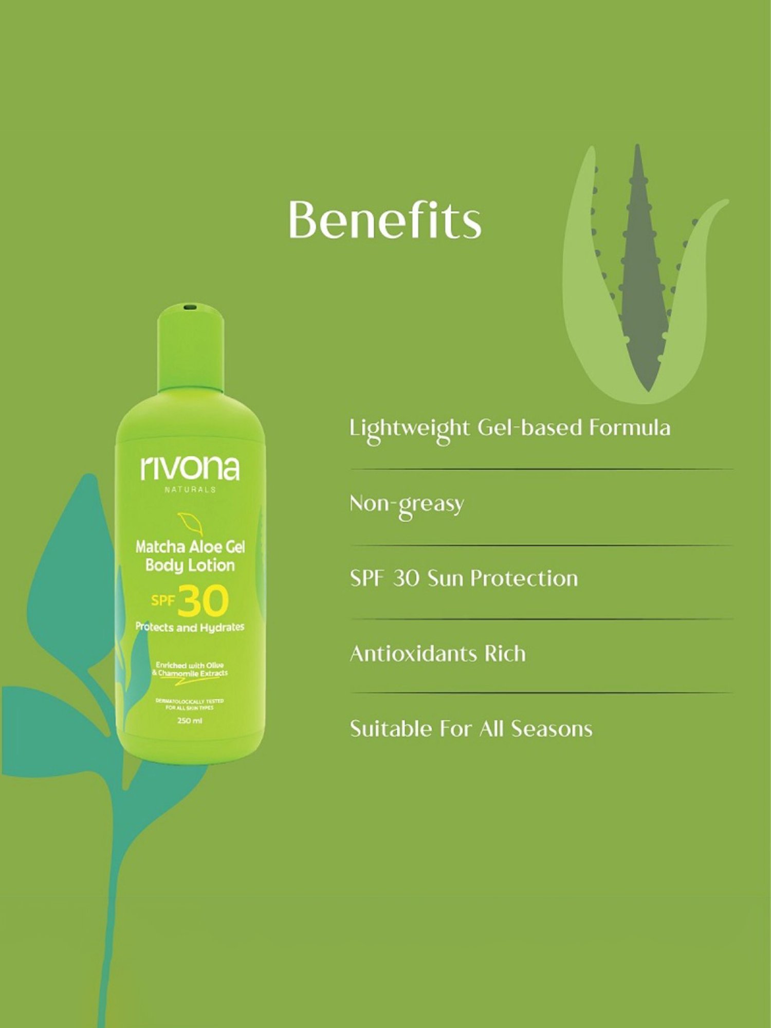 Rivona Naturals Matcha Aloe Gel Body Lotion SPF 30 - 250 ml