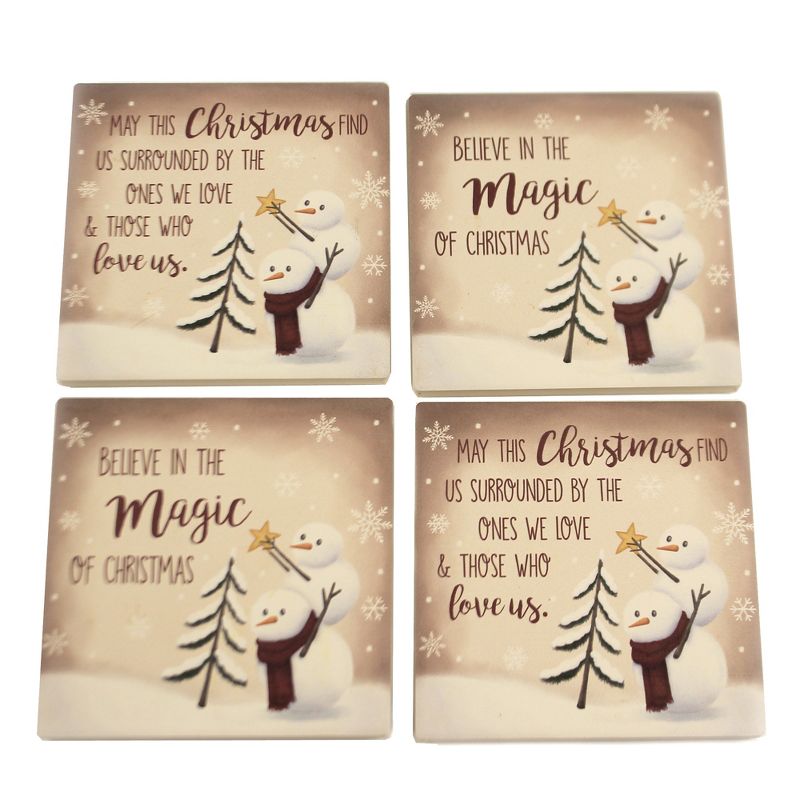 Tabletop 4.0" Believe In Magic Coasters Snowman St/4 Star Tree Carson Home Accents  -  Coasters