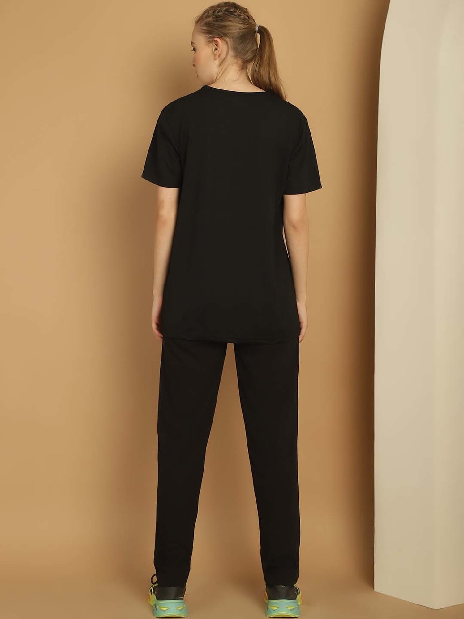 Vimal Jonney Black Cotton Printed Sports T-Shirt Track Pant Set