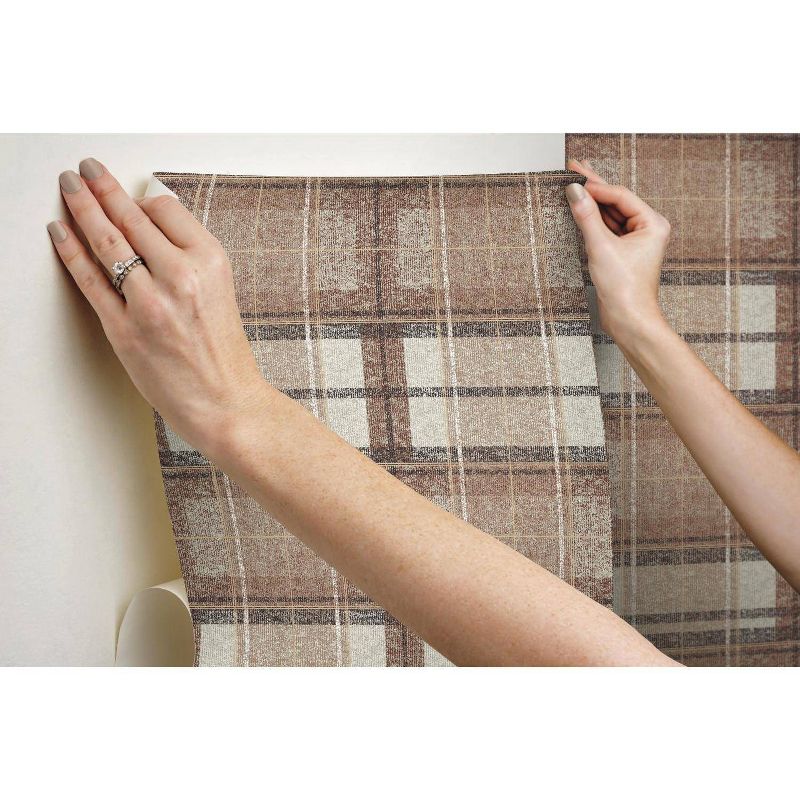 RoomMates Tweed Plaid Peel and Stick Wallpaper Brown