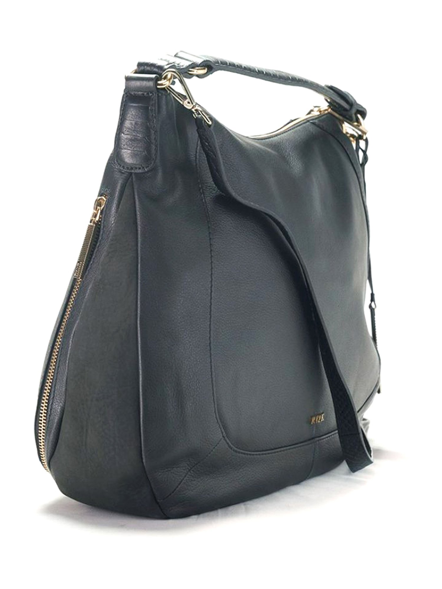 RI2K London Black Leather Large Hobo Bag
