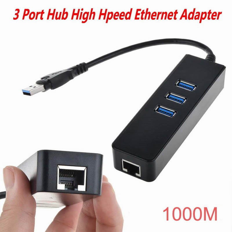 New 3 Port USB 3.0 Hub 10/100/1000 Mbps RJ45 Gigabit Ethernet LAN Wired Network Adapter
