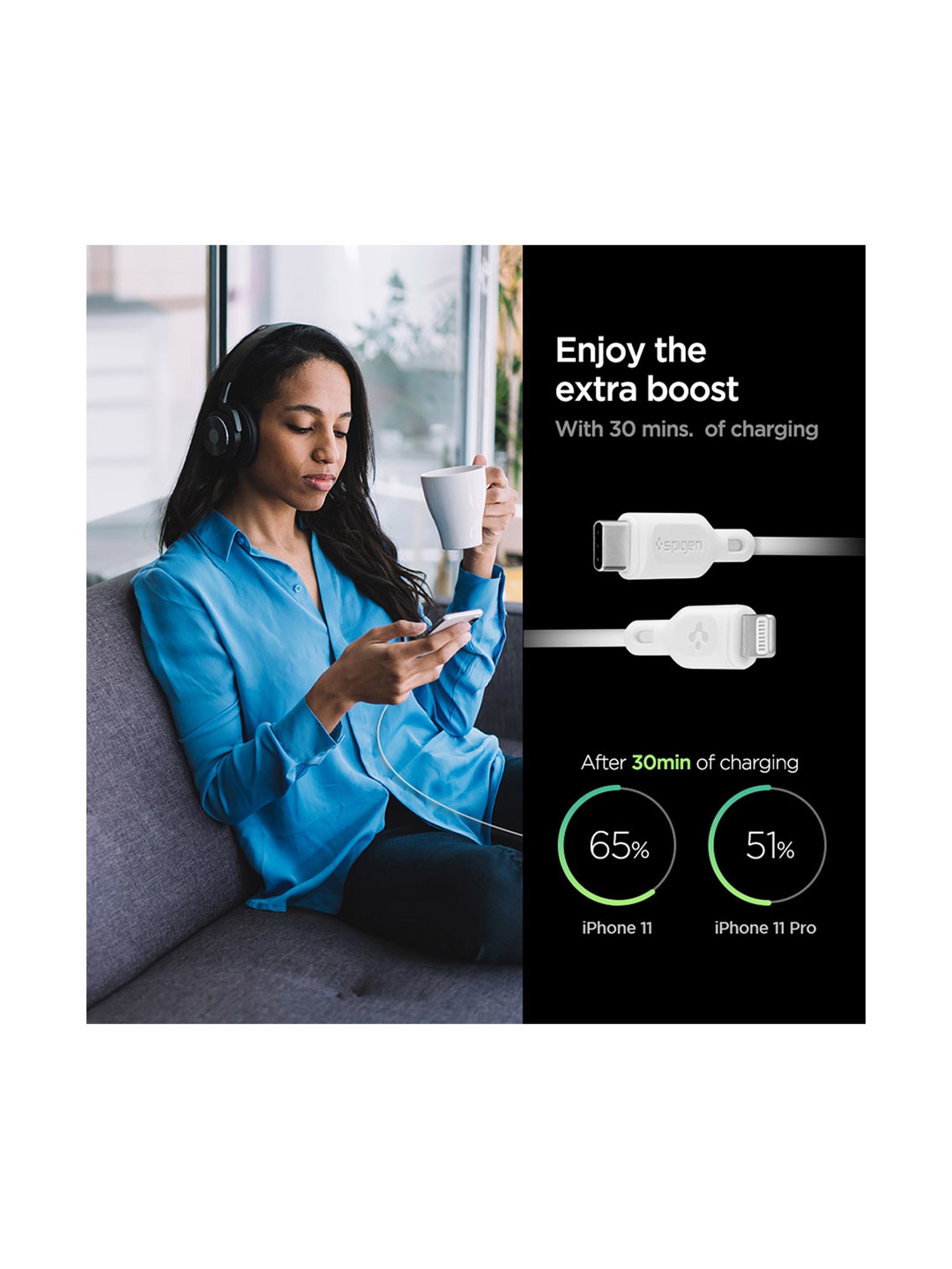 Spigen C10CL Apple MFi Certified USB C to Lightning Charge Sync Cable (0.9M) - White