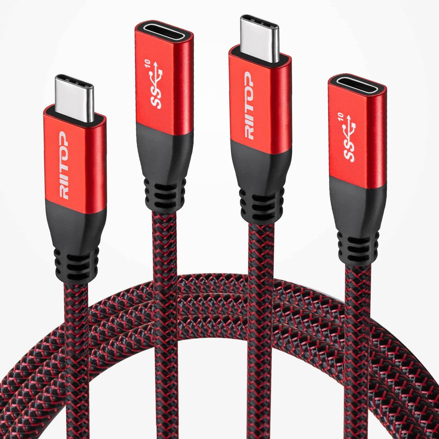 USB C Extension Cable 6Ft (2Pack), RIITOP USB 3.1 Gen2 10Gbps Type C Male to Female Extension Charging & Sync for Nintendo Switch, M1 MacBook Pro Air iPad Pro 2020 Dell XPS Surface Book