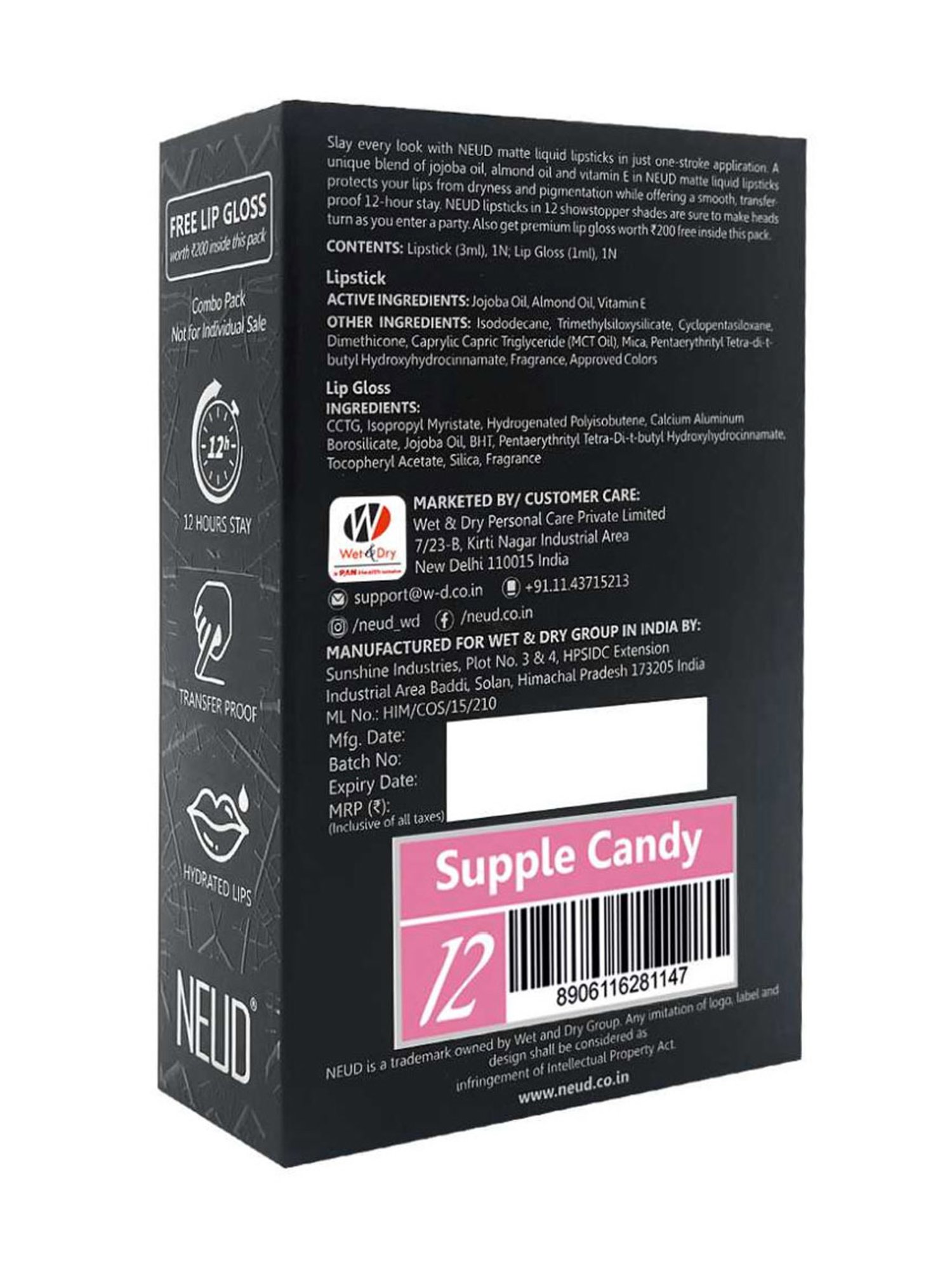 NEUD Matte Liquid Lipstick Supple Candy with Free Lip Gloss - Pack of 2 (Each)