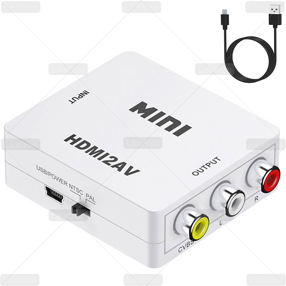 HDMI to AV Converter, HDMI to RCA, HDMI to AV, 1080P HDMI to 3RCA CVBS AV Composite Video Audio Converter Adapter Supports PAL/NTSC with USB Charge Cable for PC Laptop HDTV DVD