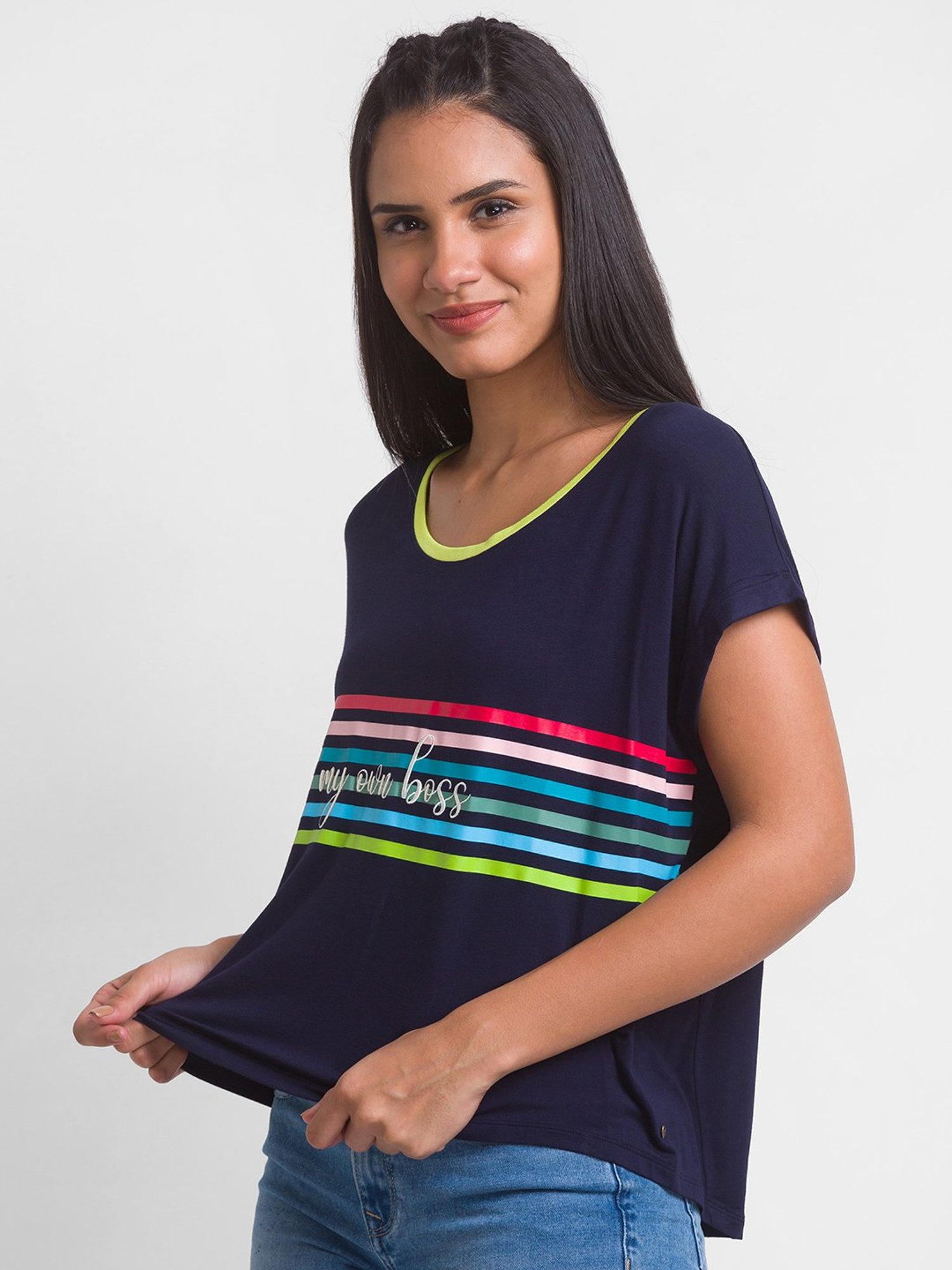 Spykar Blue Printed T-Shirt