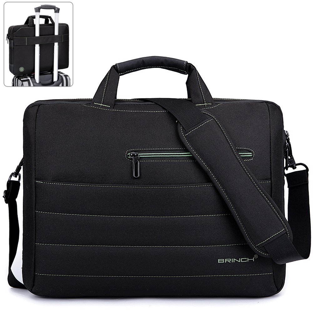 BRINCH 15.6 Inch Nylon Shockproof Carry Laptop Case Messenger Bag For 15 - 15.6 Inch Laptop / Notebook / MacBook / Ultrabook / Chromebook with Shoulder Strap Handles and Various Pockets,Black+Green