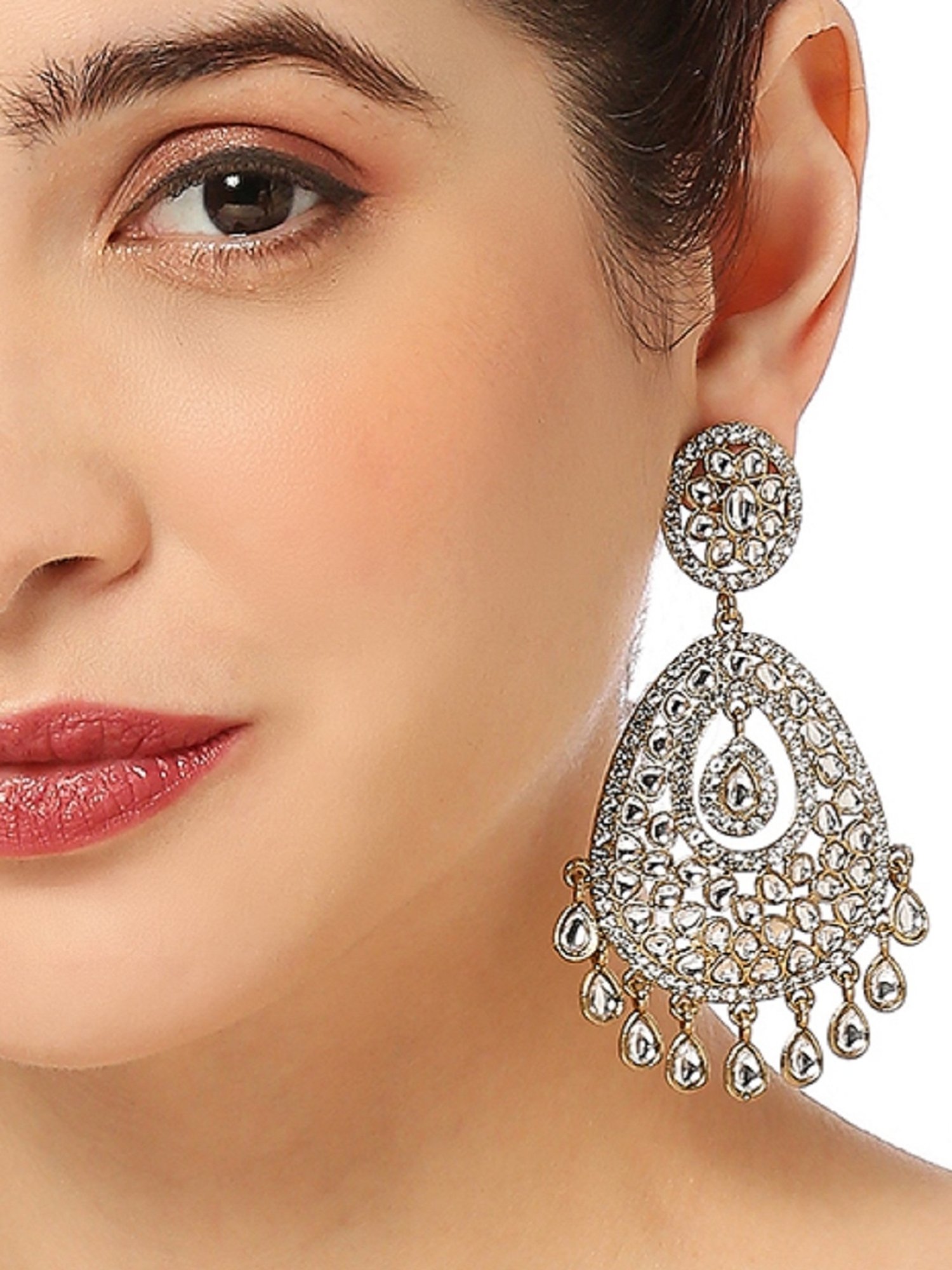 Oomph Gold Tone Jadau Kundan Large Ethnic Stylish Latest Dangler Earrings