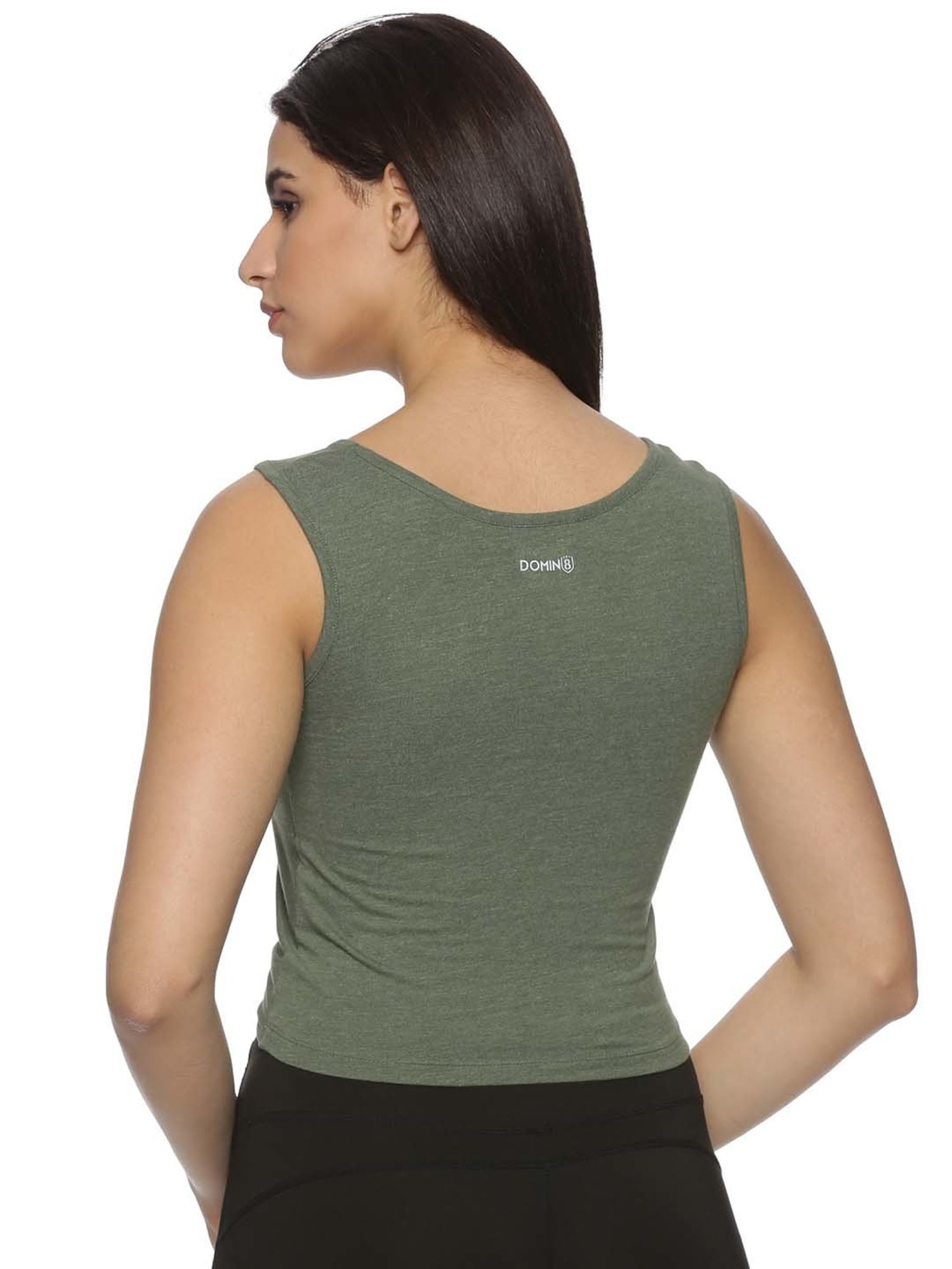 Domin8 Women Upf Sun Protection Eco Friendly Yoga Sleeveless Cross Crop Tank Top(Forest green)