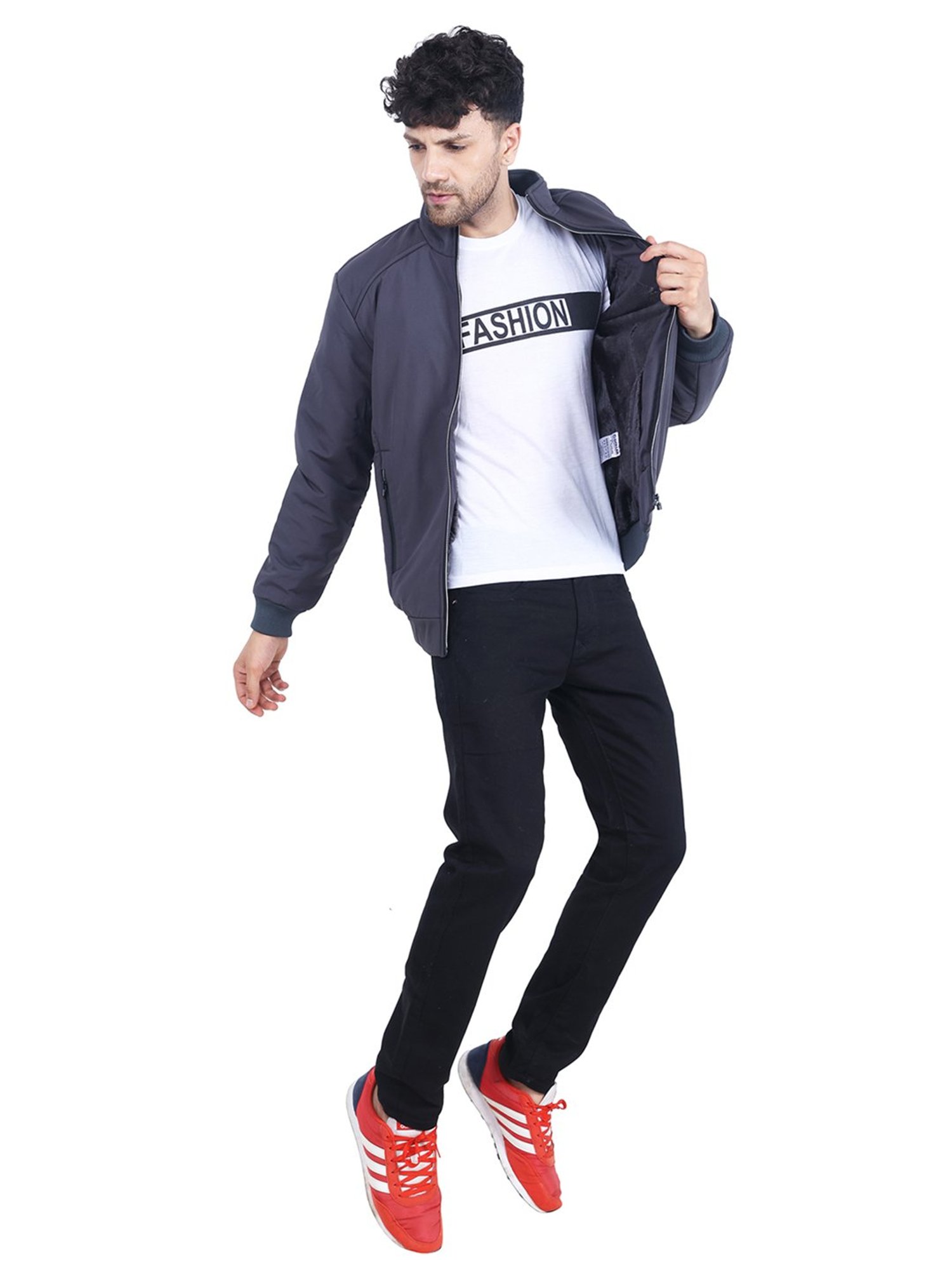 Dollar Slate Grey Regular Fit High Neck Jacket