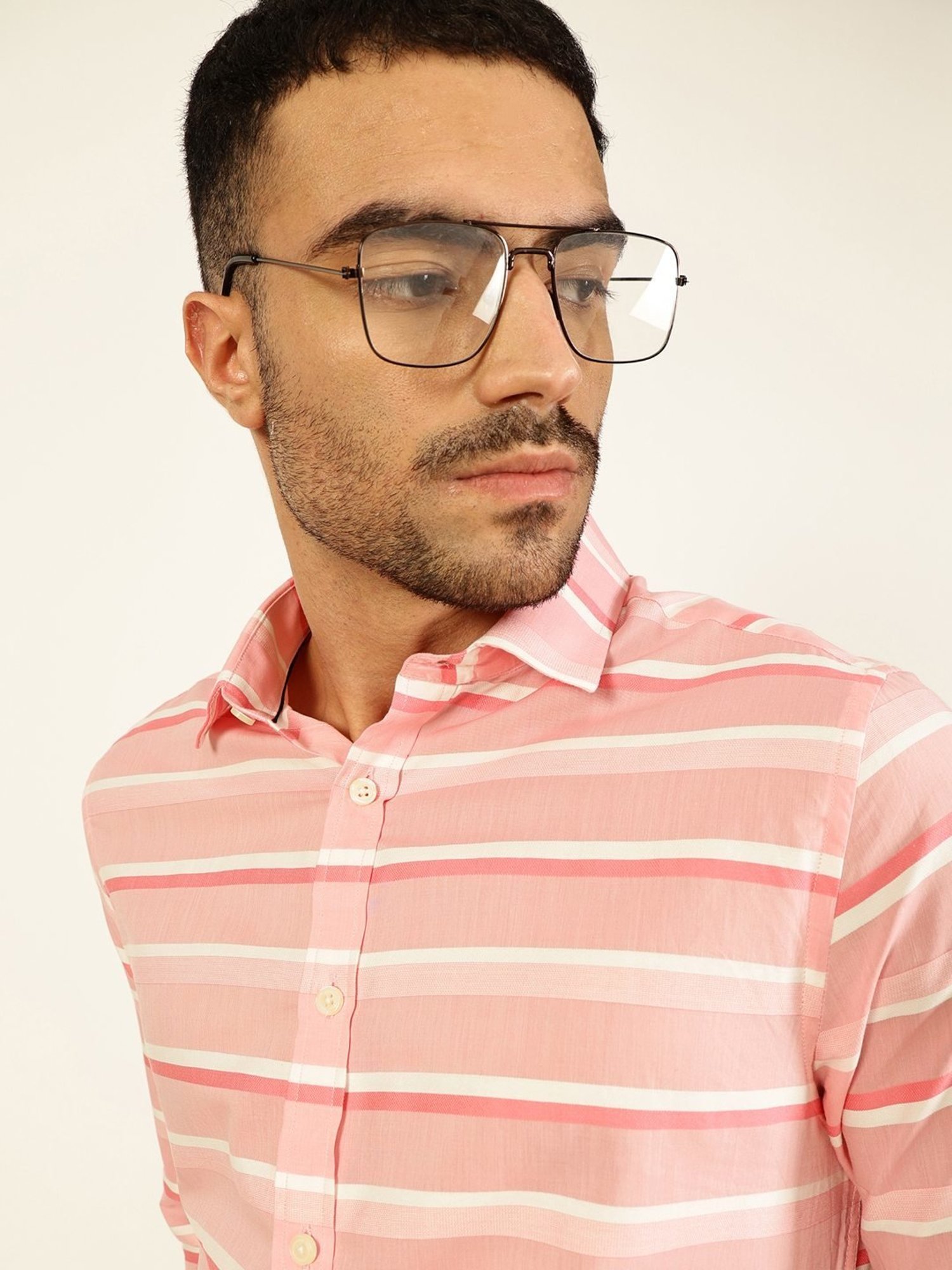 Thomas Scott Medium Pink Cotton Regular Fit Striped Shirt