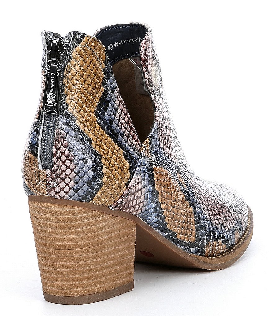 Blondo Neda Waterproof Snake Print Leather Western Block Heel Booties