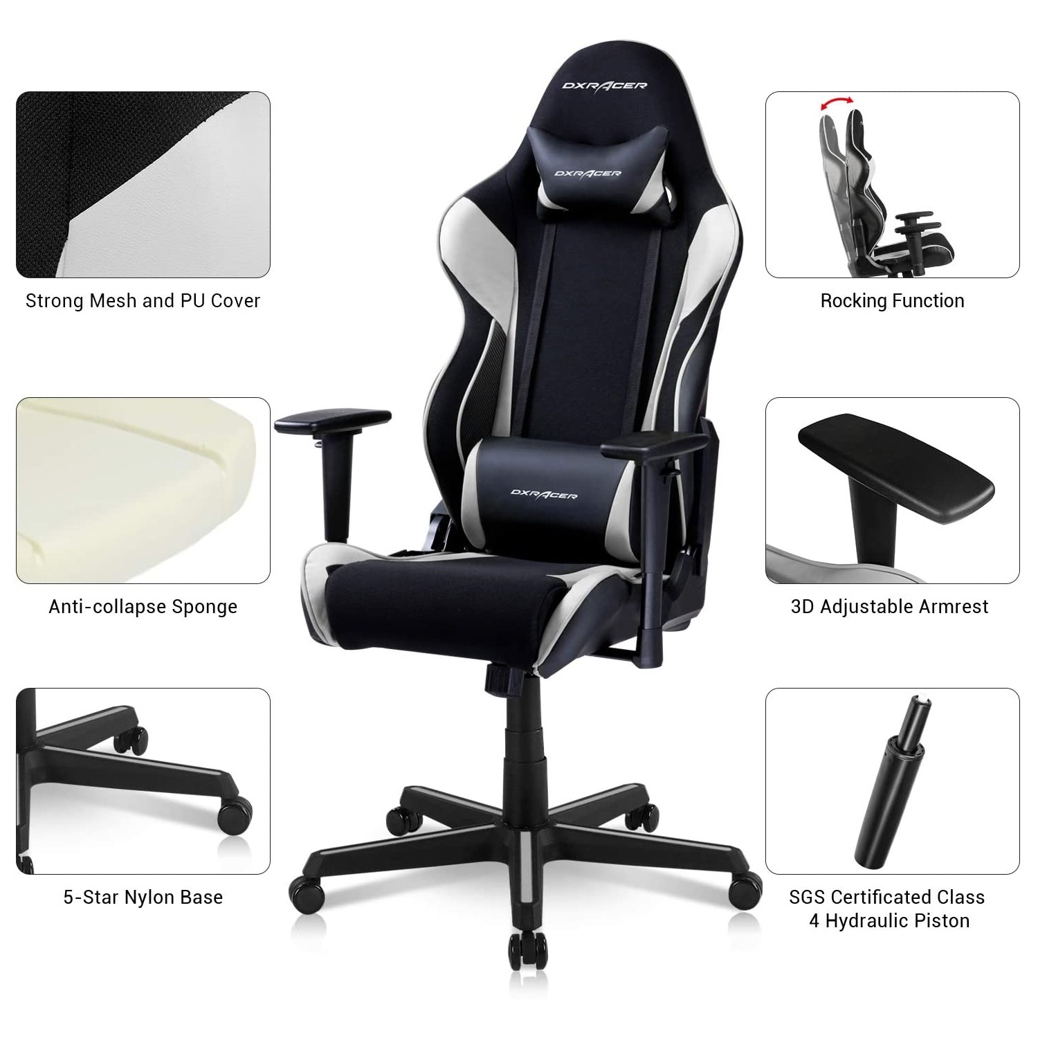 Gaming Chair, Racing Style Computer Desk Chair Padded Armrests Ergonomic Lumbar Support Adjustable Height
