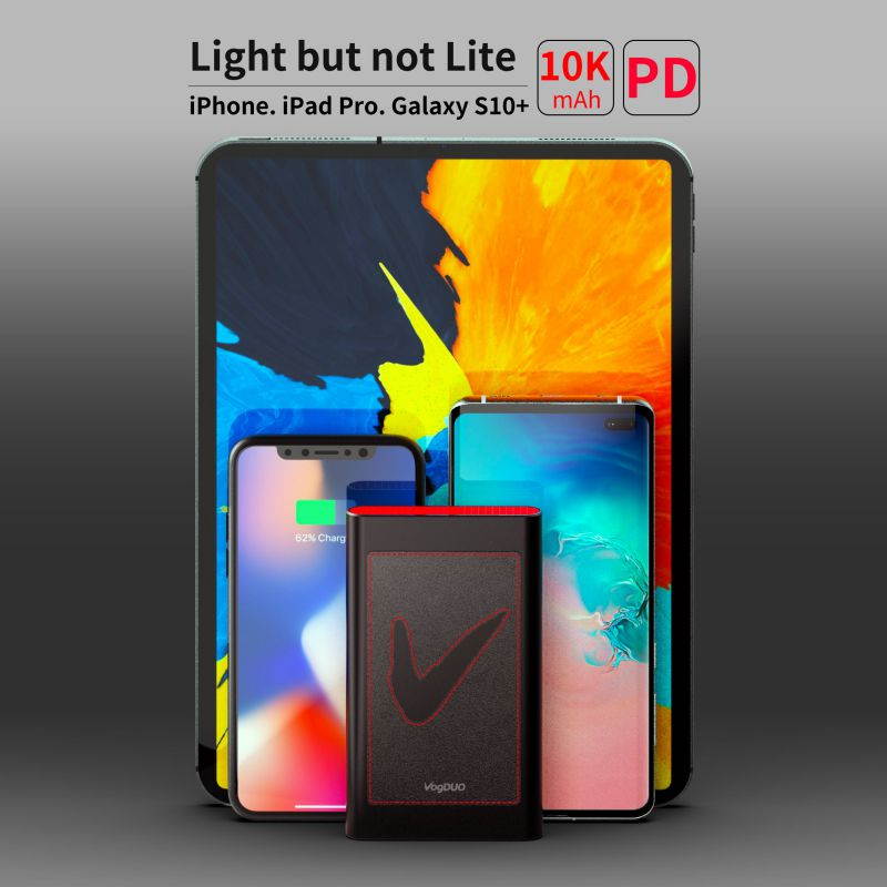 VogDUO Power Go, 10000mAh Power Bank, USB-C, Ultra-Compact, Fast charging, External Battery for iPhone, iPad, Samsung Galaxy, Android, AirPods Pro, Black
