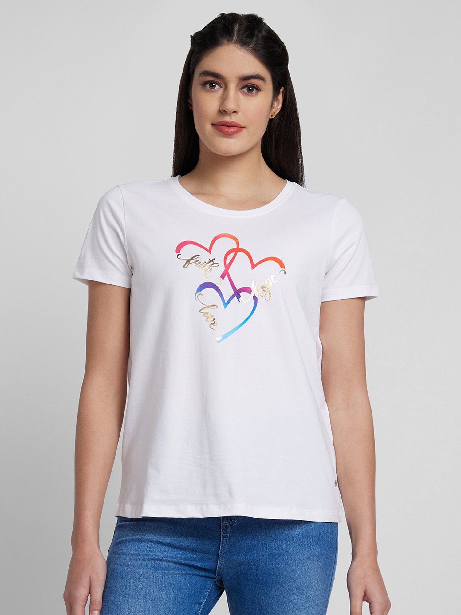 Spykar White Printed T-Shirt