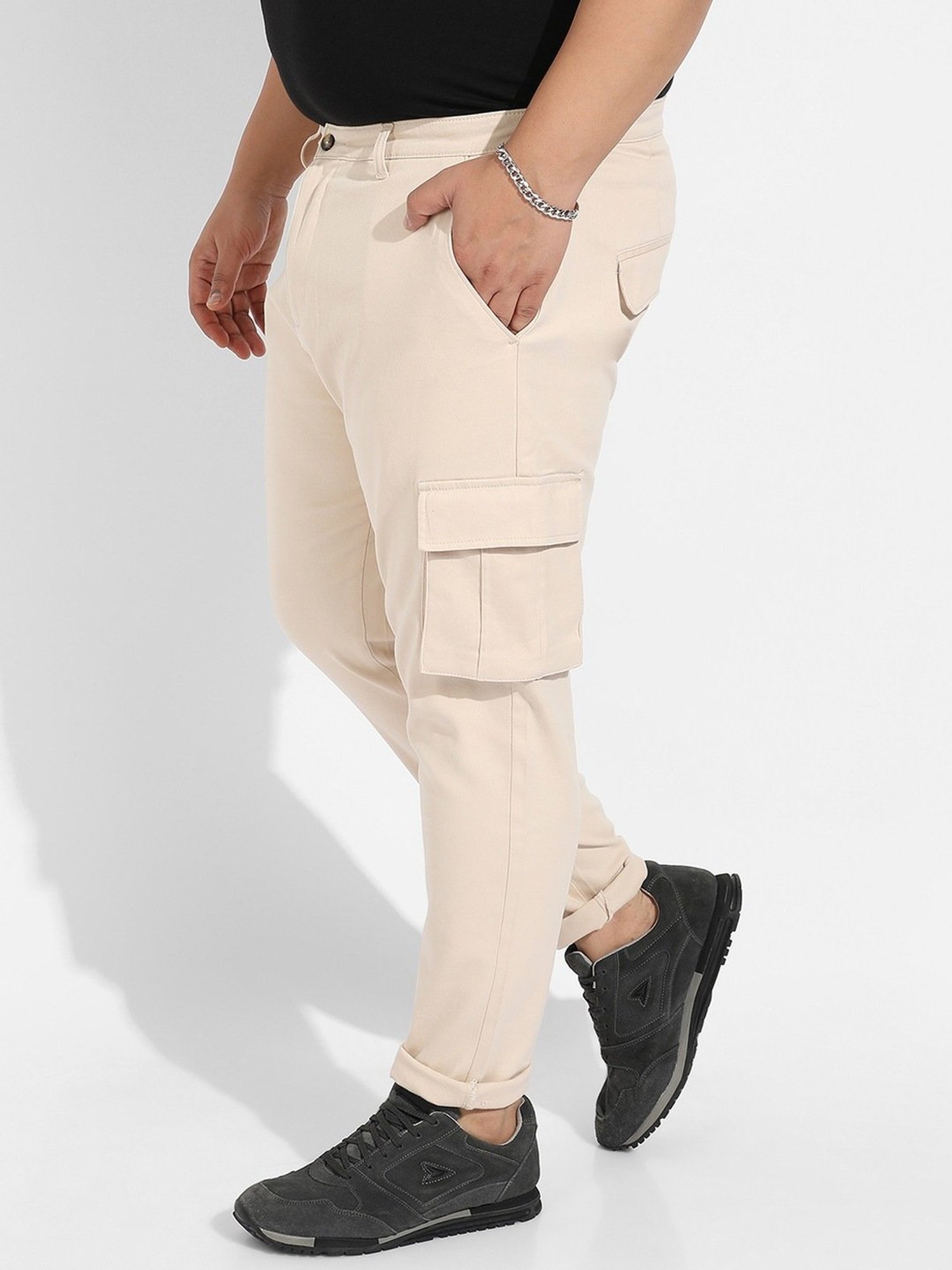 Instafab Plus Beige Regular fit Plus Size Cargos