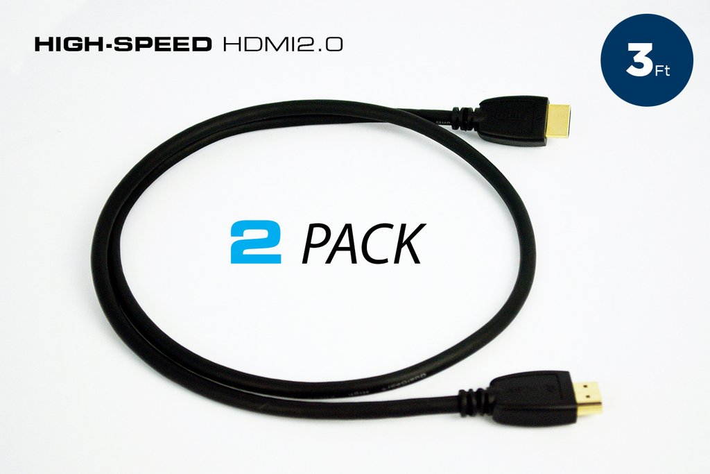 QualGear High Speed HDMI 2.0 Cable with Ethernet (3 Feet - 2 Pack) - 100% OFC Copper, 24K Gold Plated Contacts, Triple-Shielded. Supports 4K Ultra HD, 3D, 18 Gbps, ARC (QG-CBL-HD20-3FT-2PK)
