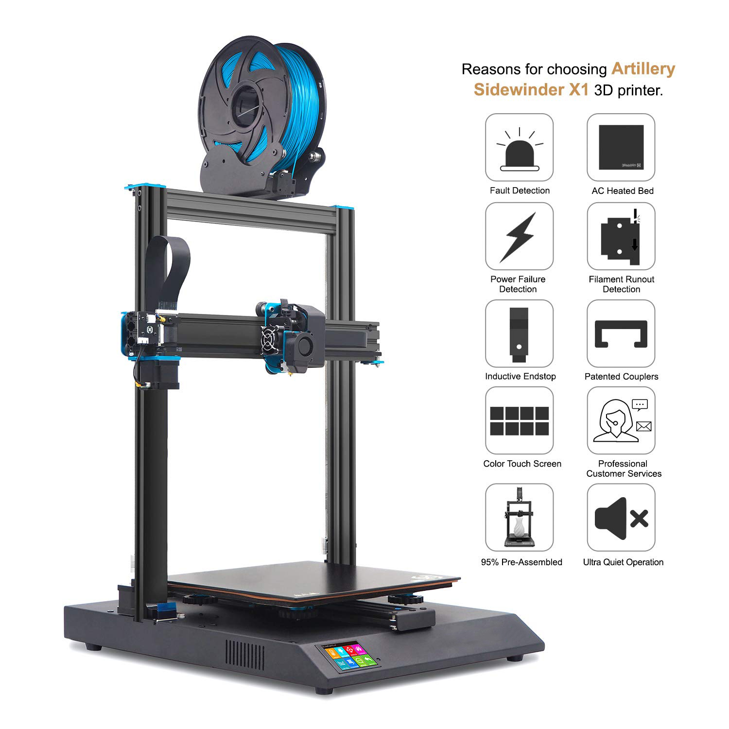 Artillery 2020 Sidewinder X1 3D Printer V4 Newest Model 95% Pre-Assembled 300x300x400mm
