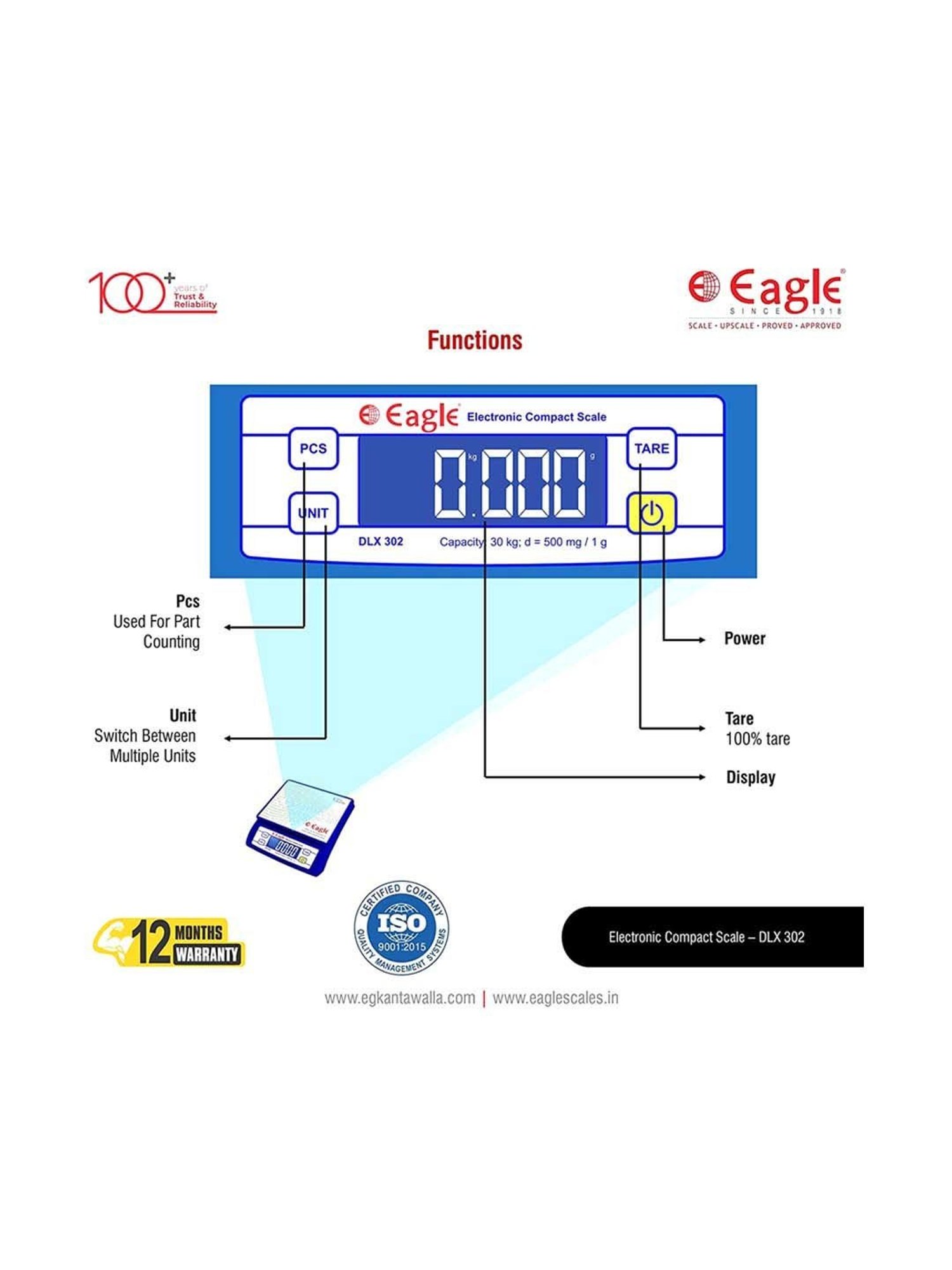 Eagle DLX-302 Digital Weight Machine Kitchen 30 kg Capacity,Accuracy 0.5 g/1g,Kitchen Weighing Scale