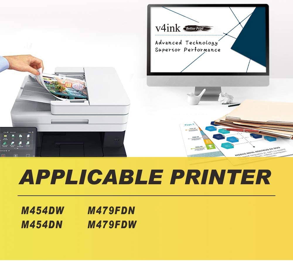 v4ink [NO CHIP] Compatible Toner Cartridge Replacement for HP 414A M454dw M479fdw 4 Packs for use in HP Color Laserjet Pro MFP M479fdw M479fdn M454dw M454 M454dn Printer Black Cyan Yellow Magenta