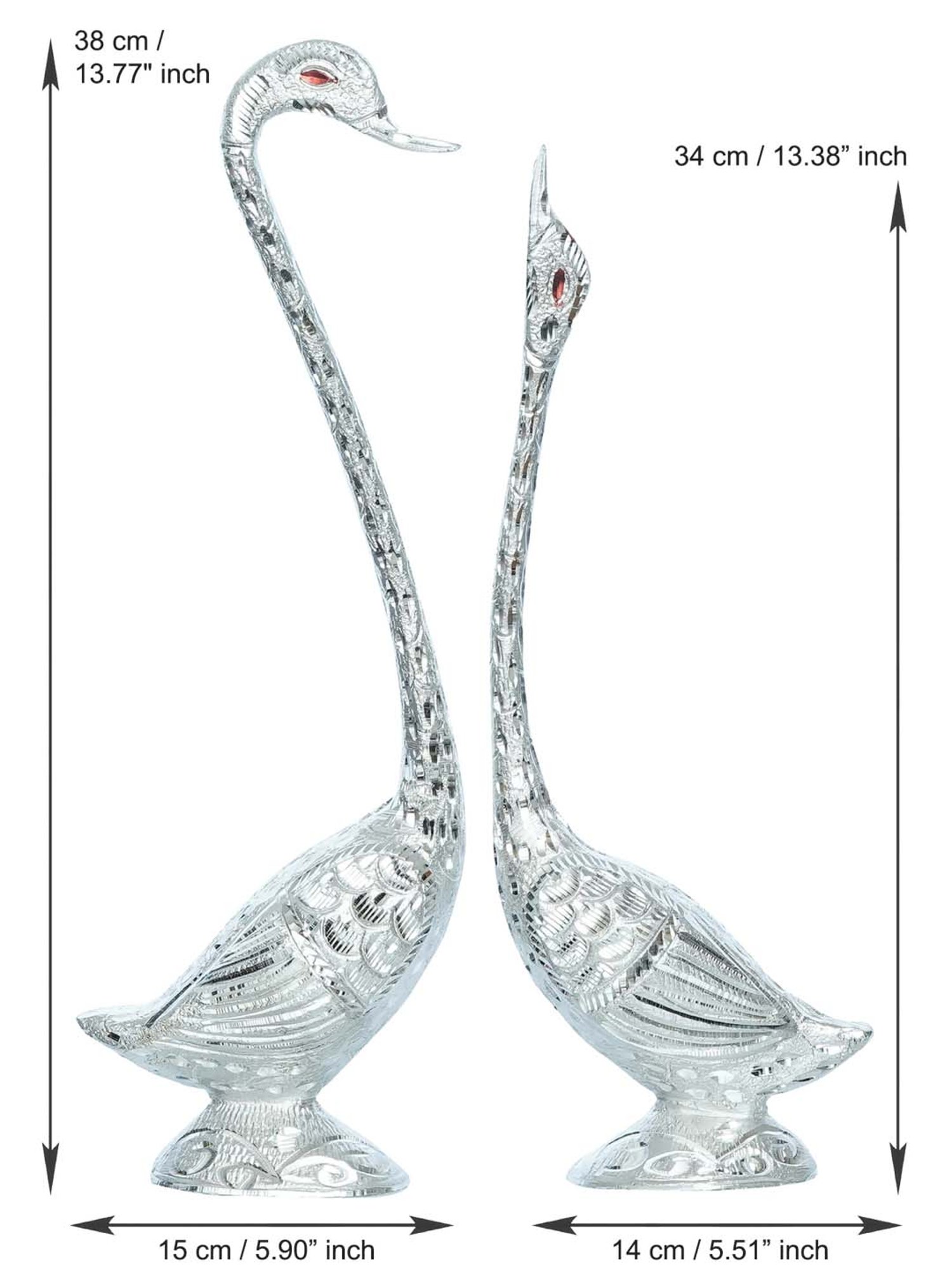 eCraftIndia Set of Four 14 Inch Silver Kissing Swan Couple Handcrafted Decorative Figurine